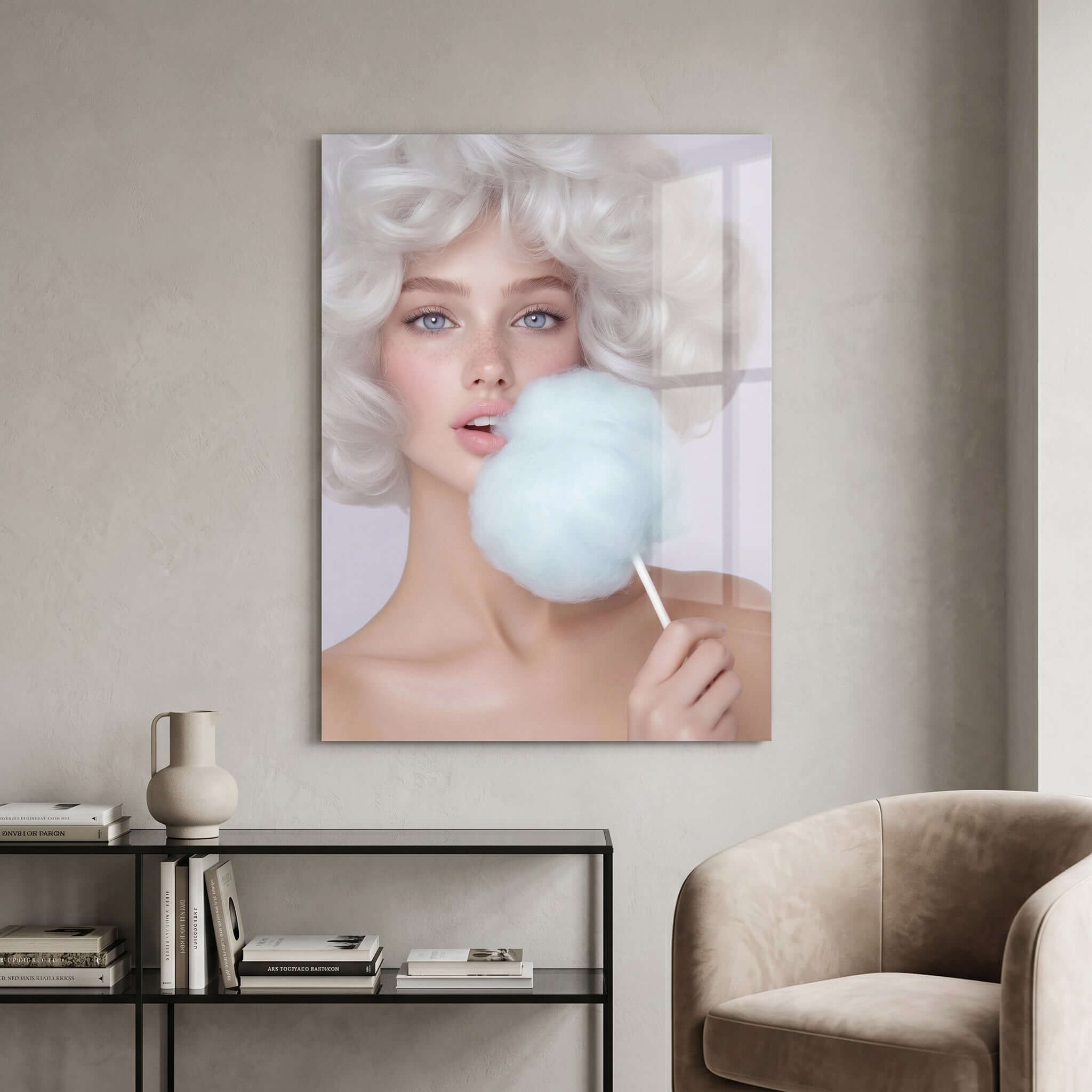 Cuadro Póster Mujer con Algodón de Azúcar | Decoración Pastel
