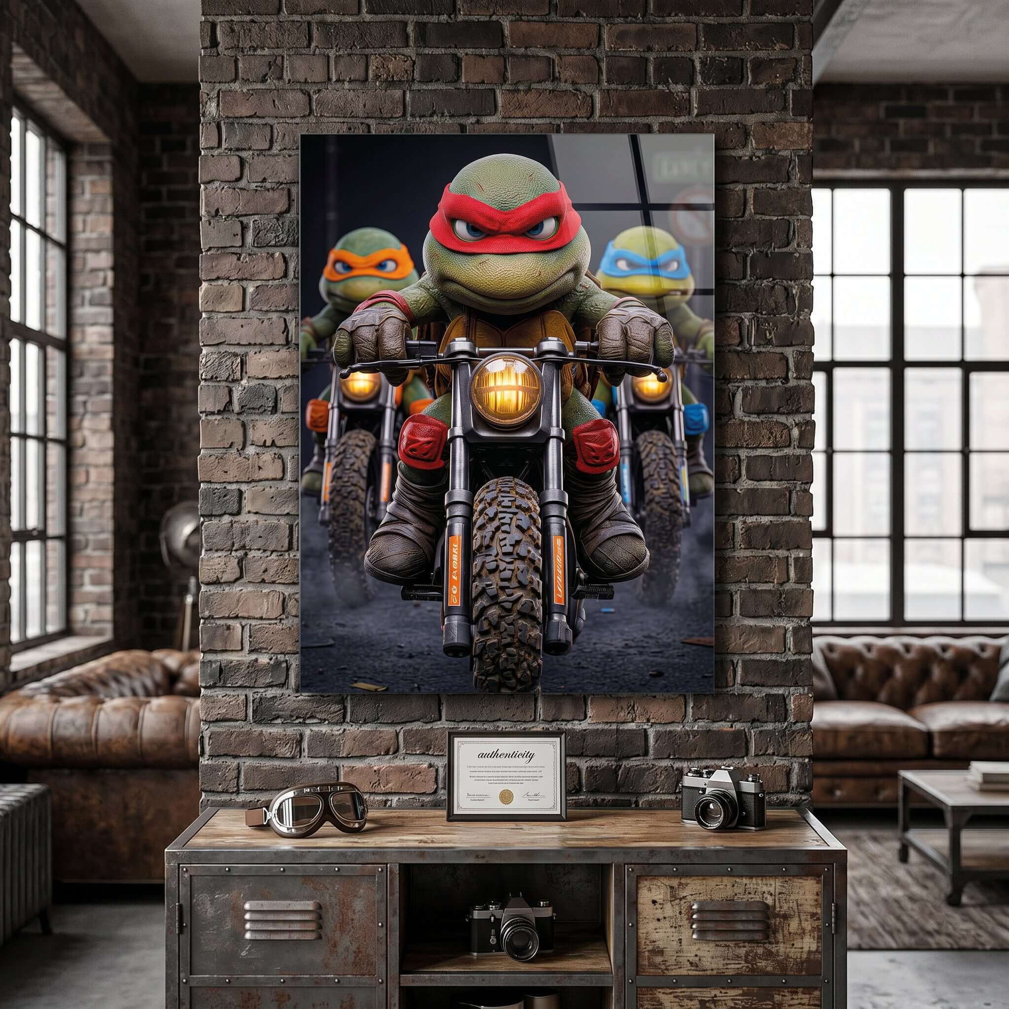 Cuadro Póster Tortugas Ninja en Moto | Decoración Urbana