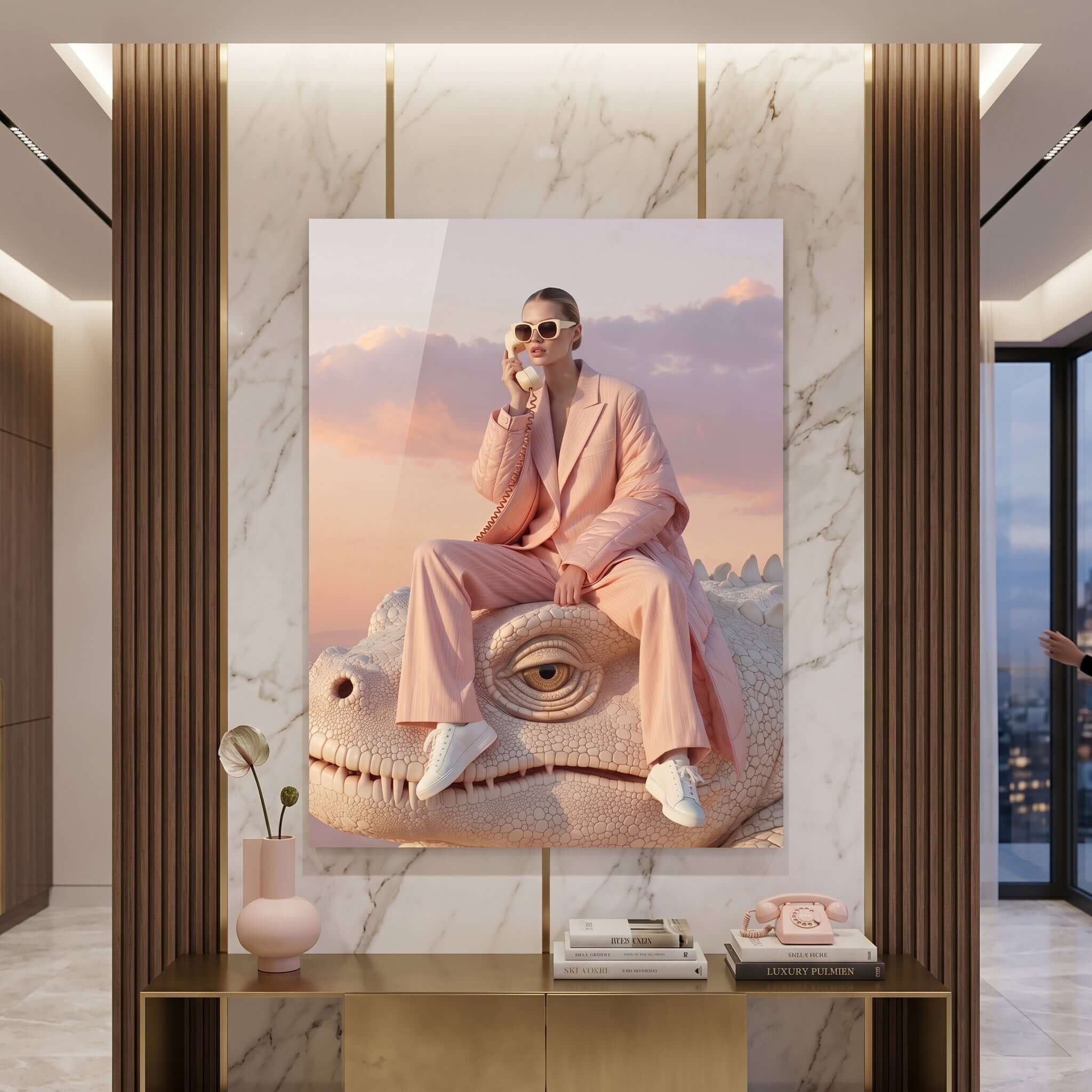 Cuadro Póster Mujer sobre Cocodrilo | Decoración Surrealista