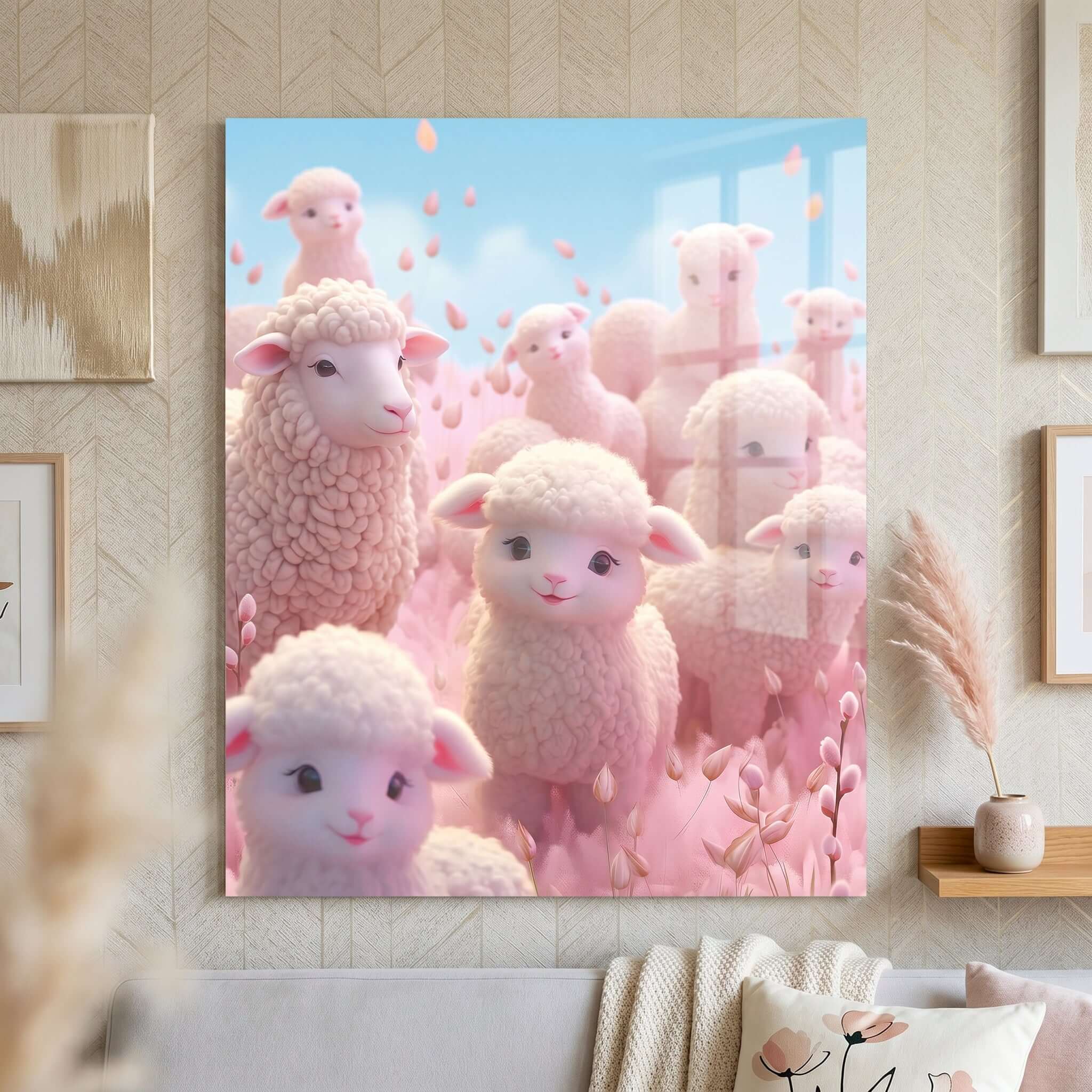 Cuadro Póster Ovejas Rosas | Decoración Pastel