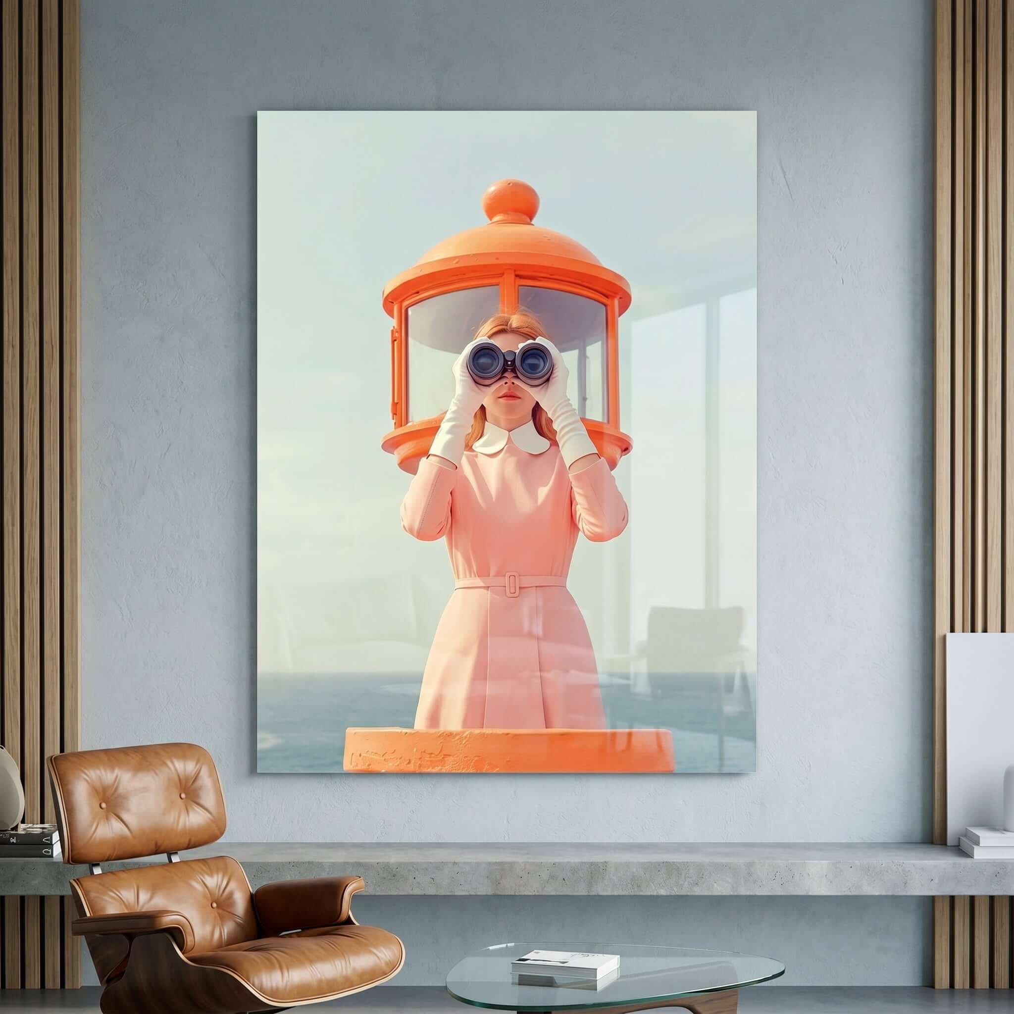 Cuadro Póster Mujer con Binoculares | Decoración Costera