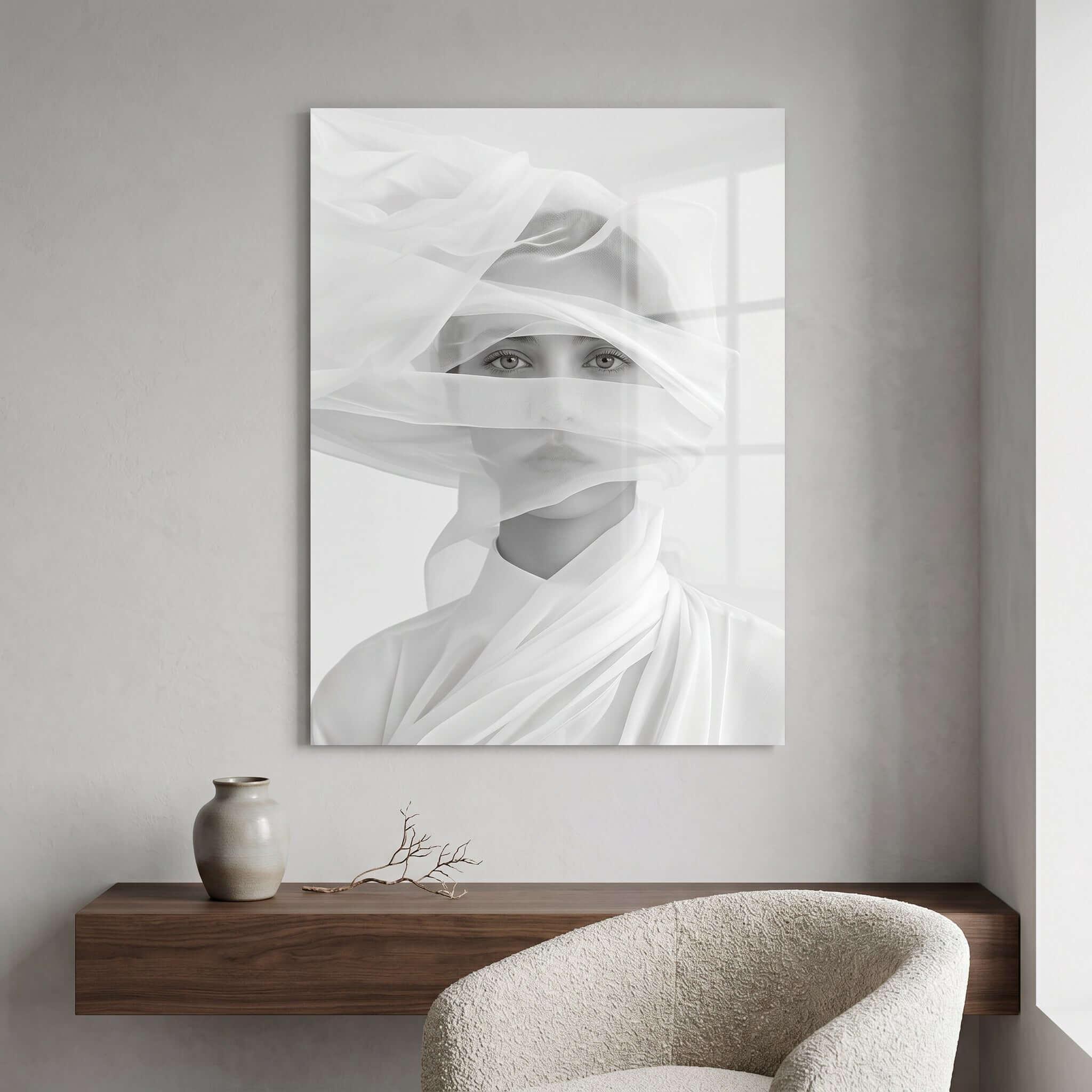 Cuadro Póster Mujer con Velos Blancos | Decoración Minimalista