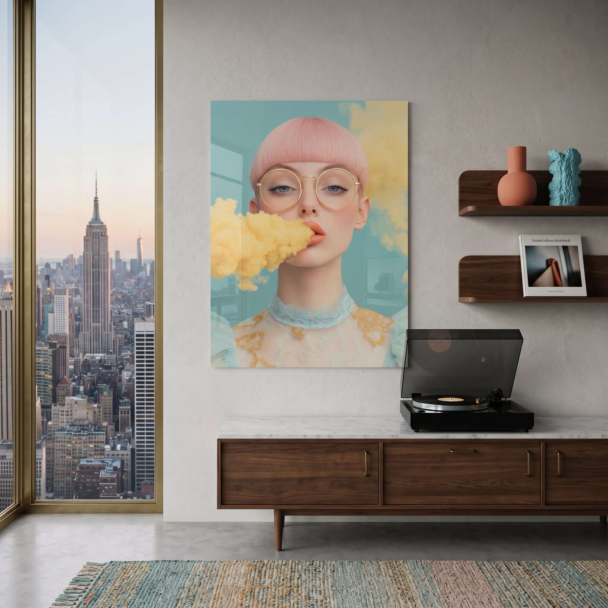Cuadro Póster Mujer con Humo Amarillo | Decoración Moderna