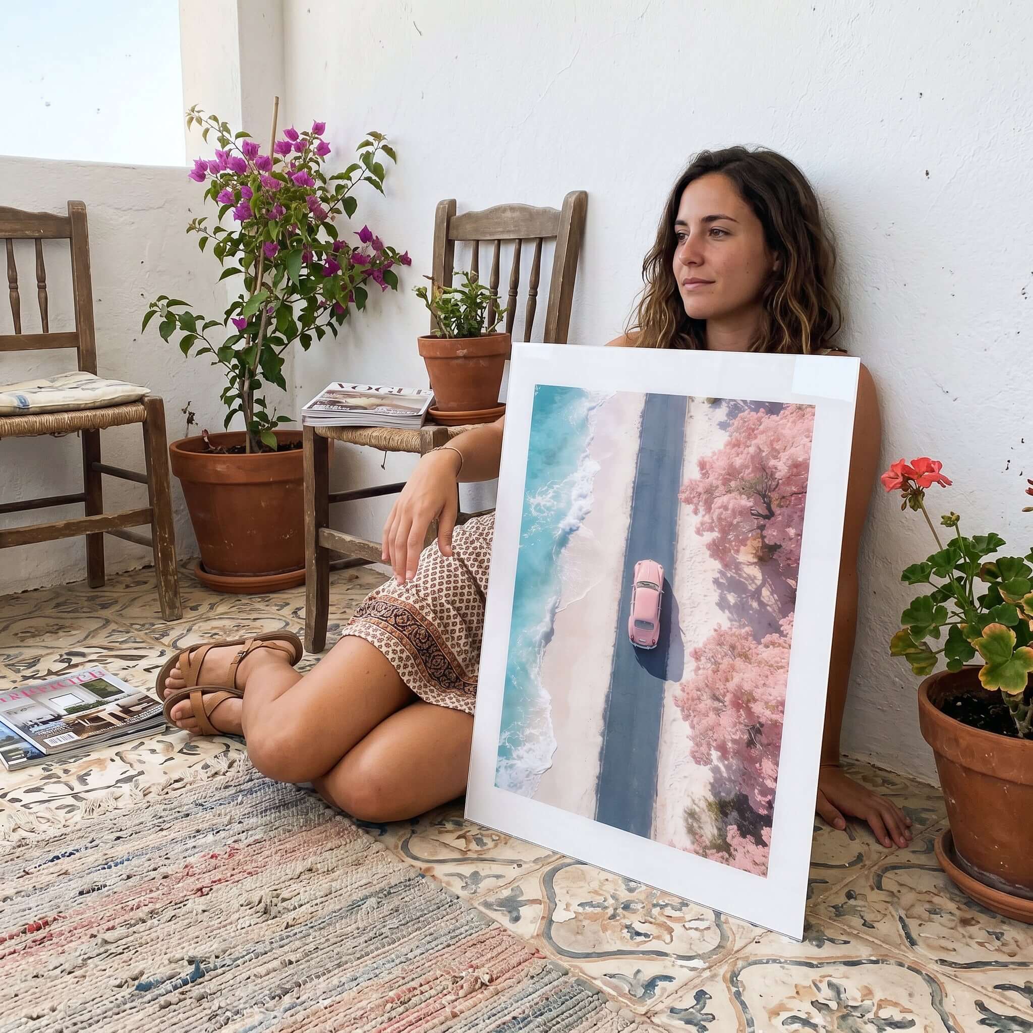 Cuadro Póster Furgoneta junto al Mar | Decoración Pastel
