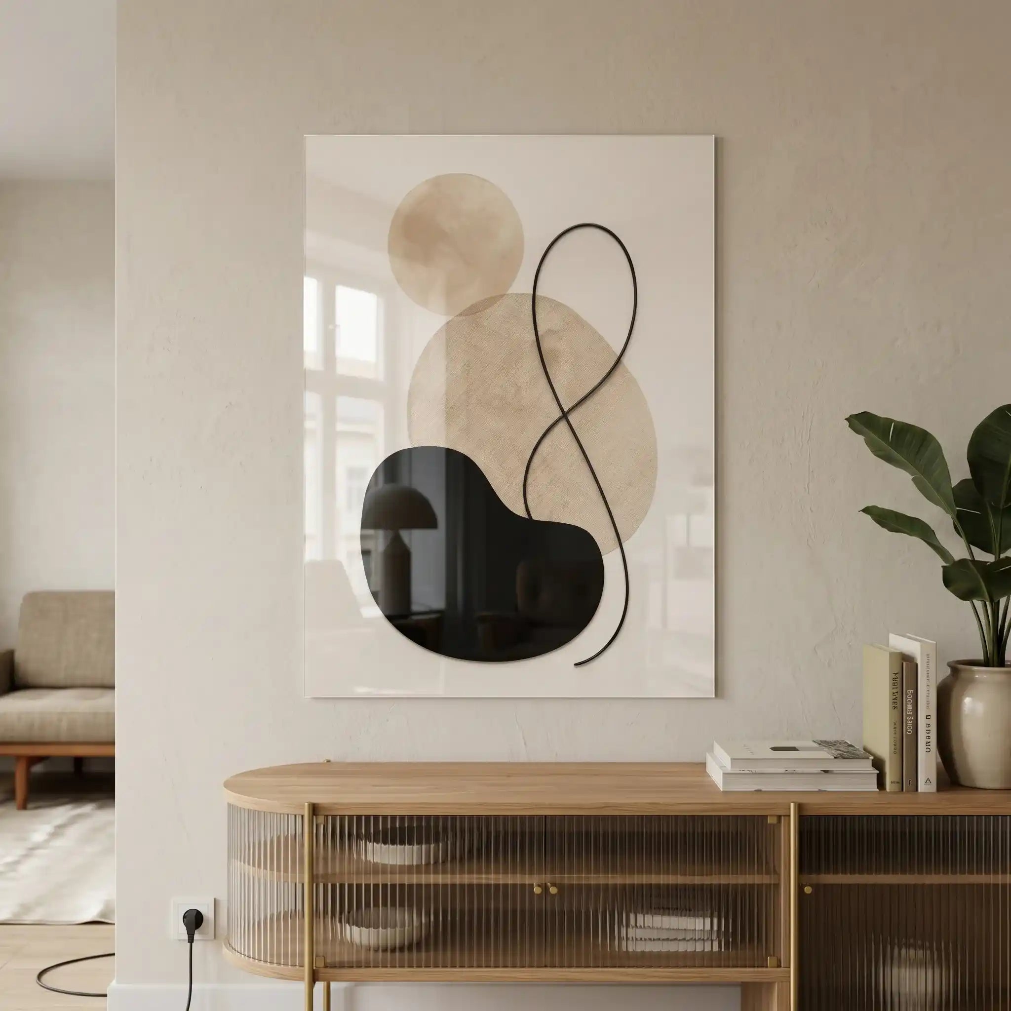 Cuadro Póster Abstracto Beige y Negro con Formas Orgánicas | Decoración Minimalista