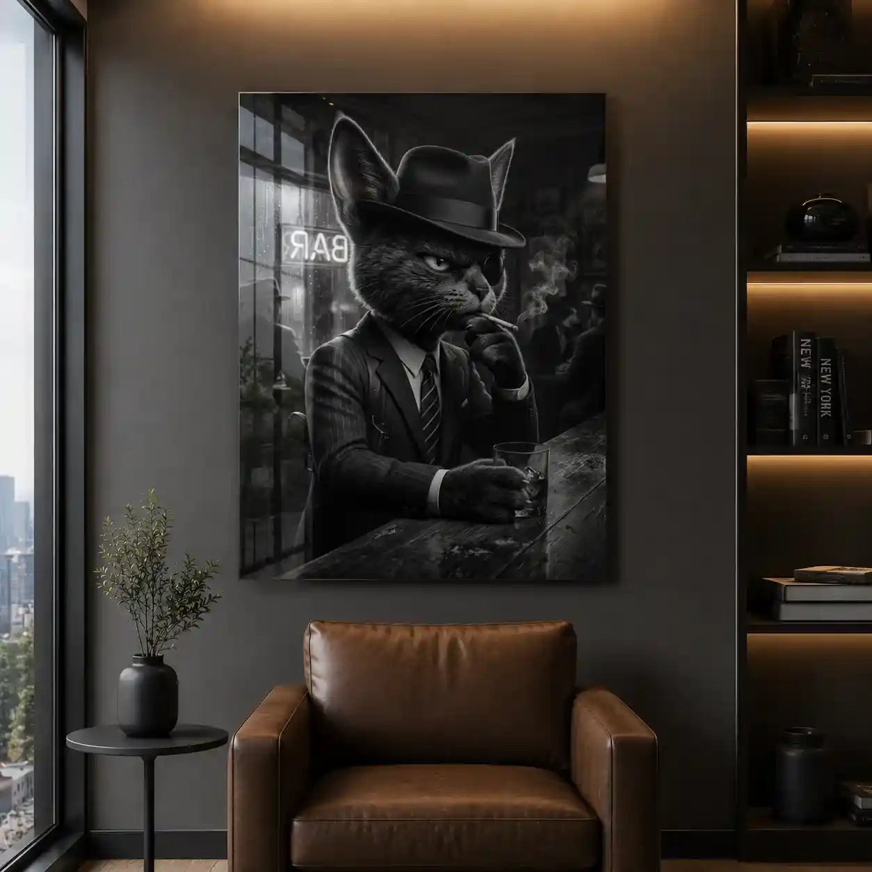 Cuadro Póster Gato en Bar | Decoración Vintage Moderna