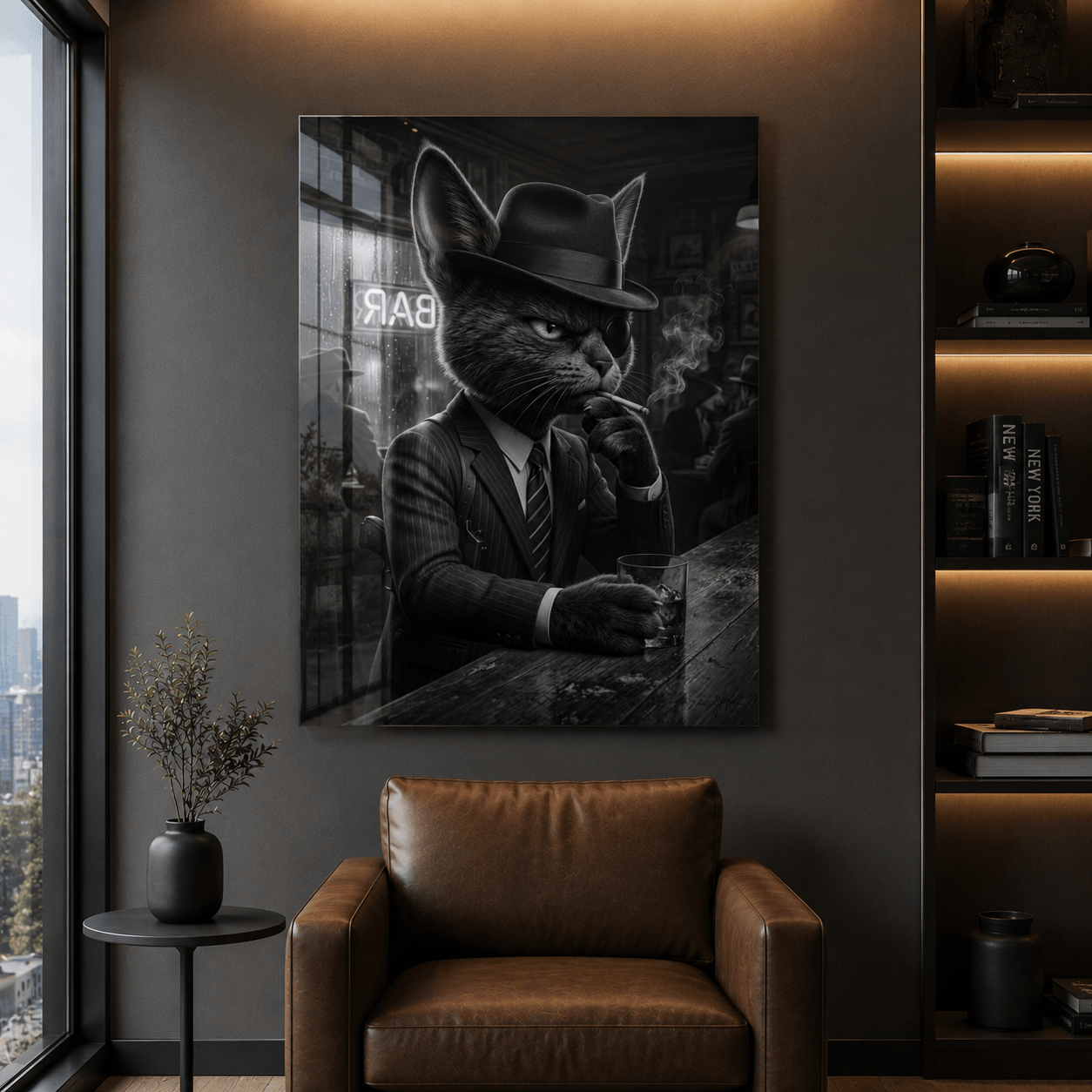 Cuadro Póster Gato en Bar | Decoración Vintage Moderna