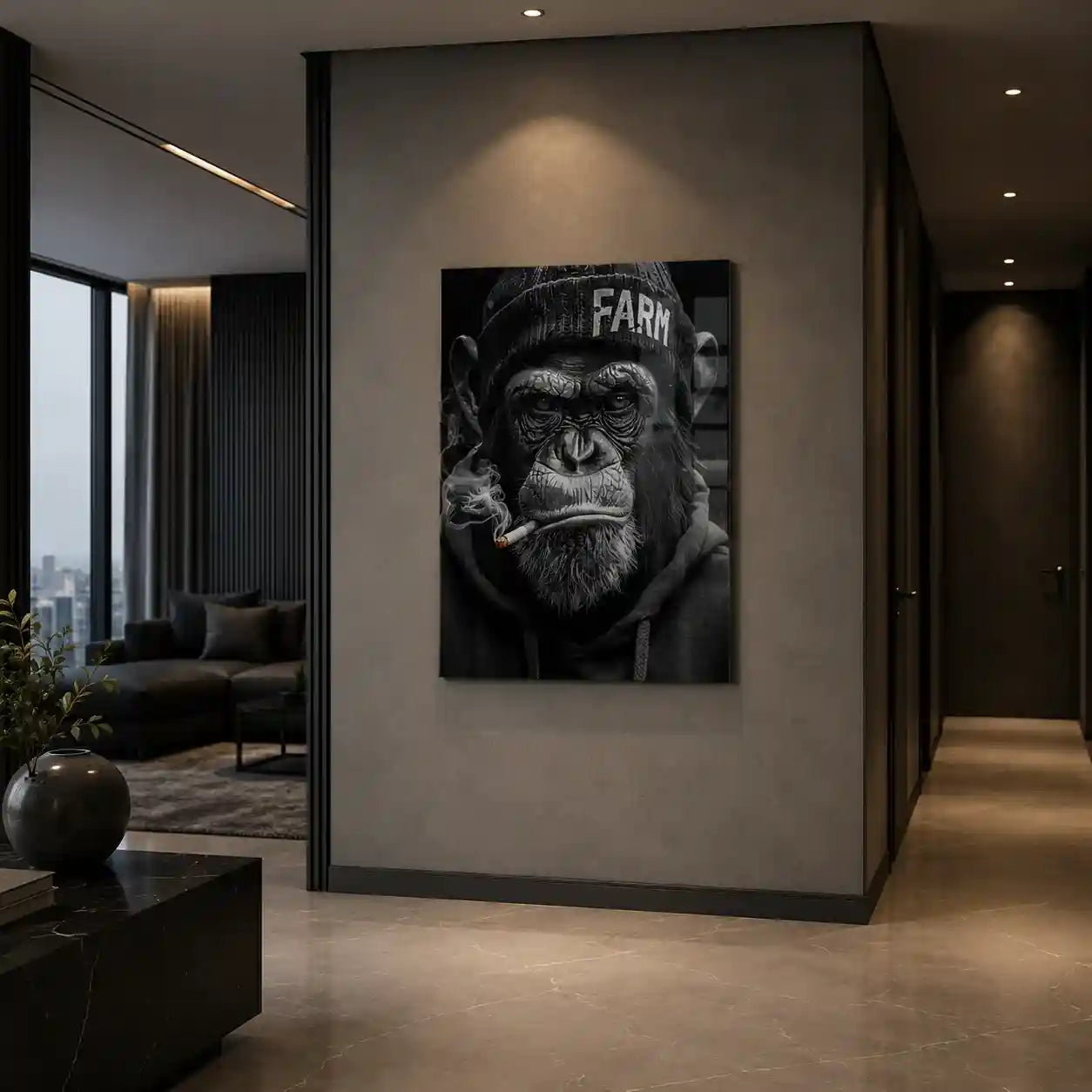 Cuadro Póster Mono FARM | Decoración Urbana en Blanco y Negro