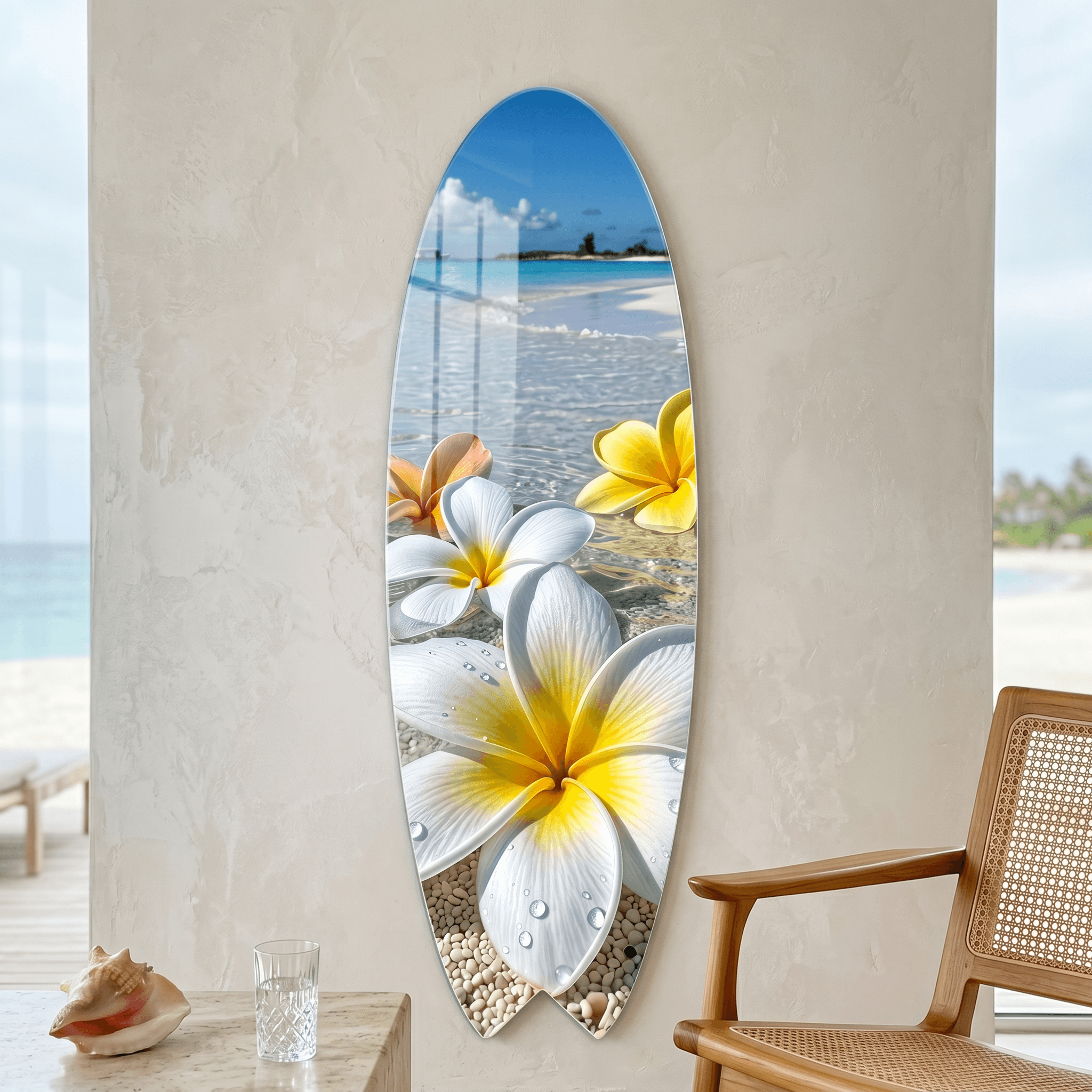 Cuadro Tabla de Surf con Flores Tropicales | Decoración Costera