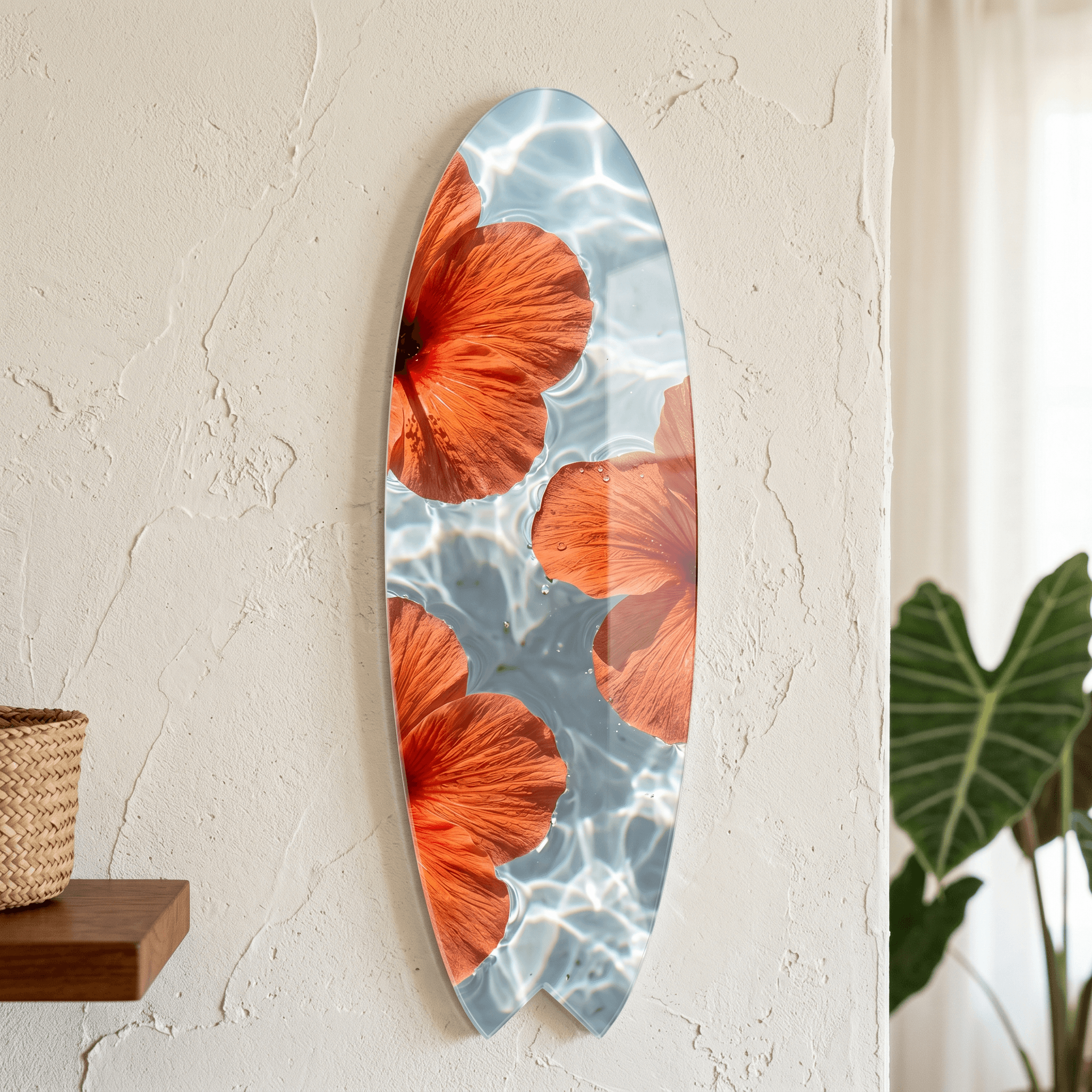 Cuadro Tabla de Surf con Hibiscos | Decoración Tropical