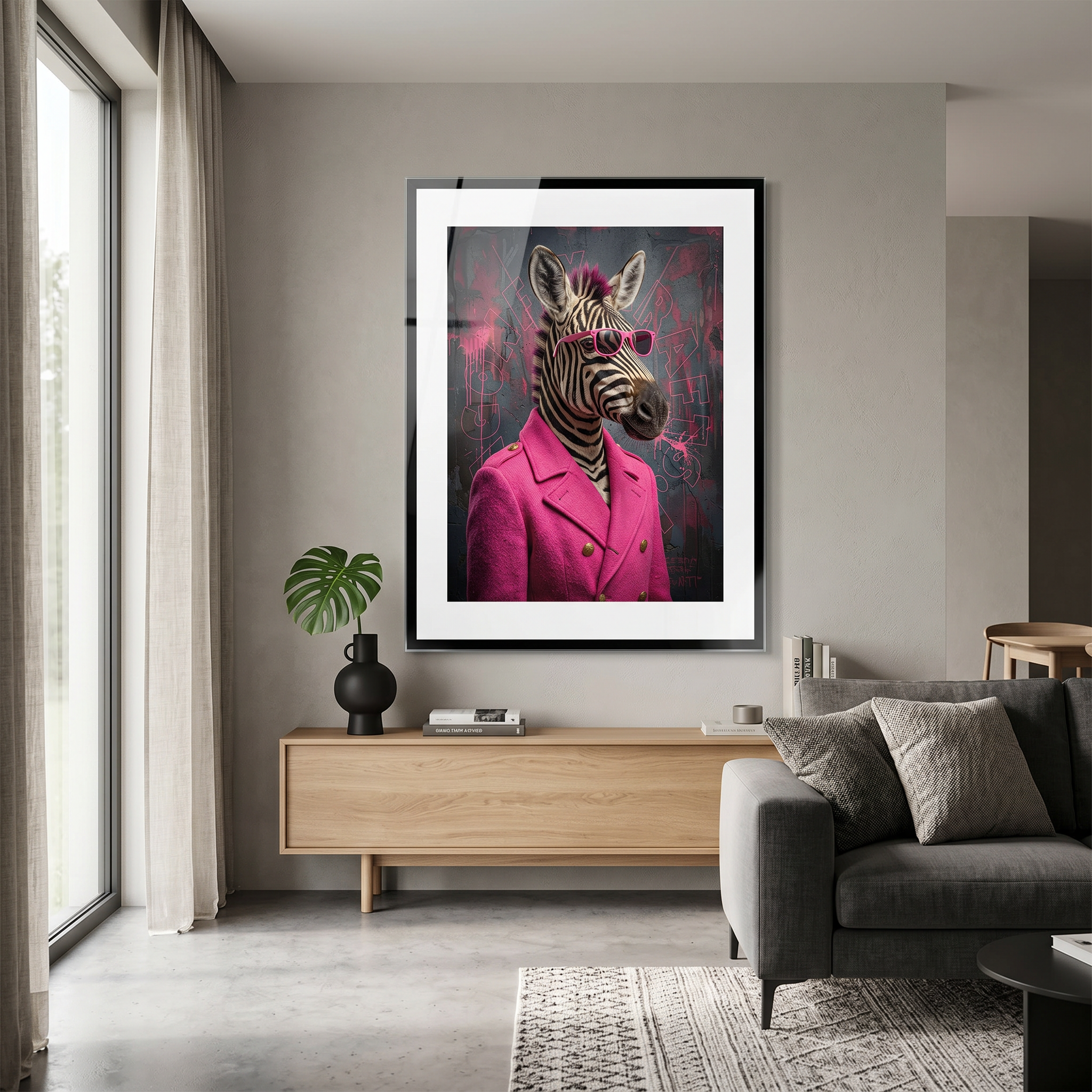 Cuadro Póster Zebra con Traje Rosa | Decoración Moderna