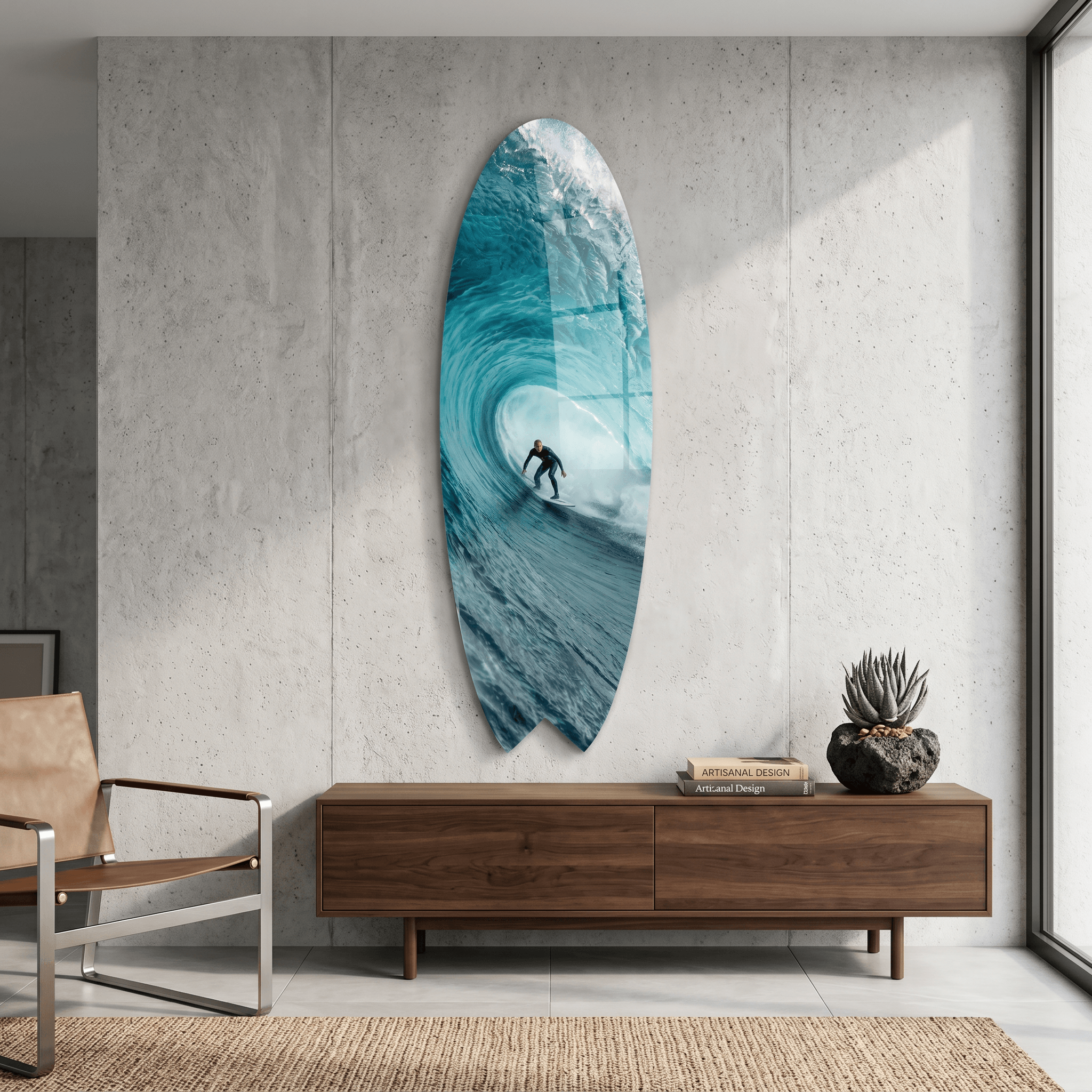 Cuadro Tabla de Surf con Ola Tubular | Decoración Costera