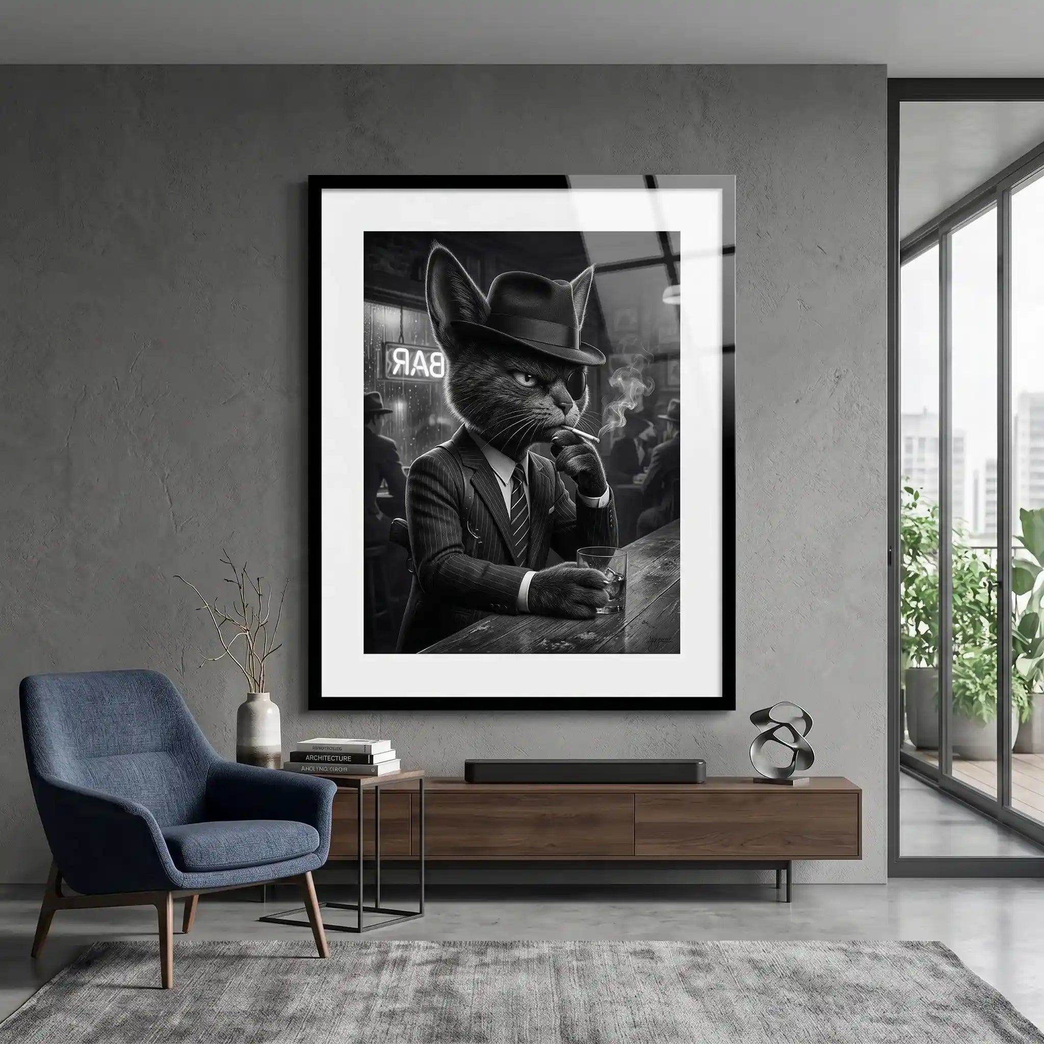 Cuadro Póster Gato en Bar | Decoración Vintage Moderna