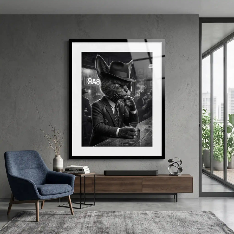 Cuadro Póster Gato en Bar | Decoración Vintage Moderna