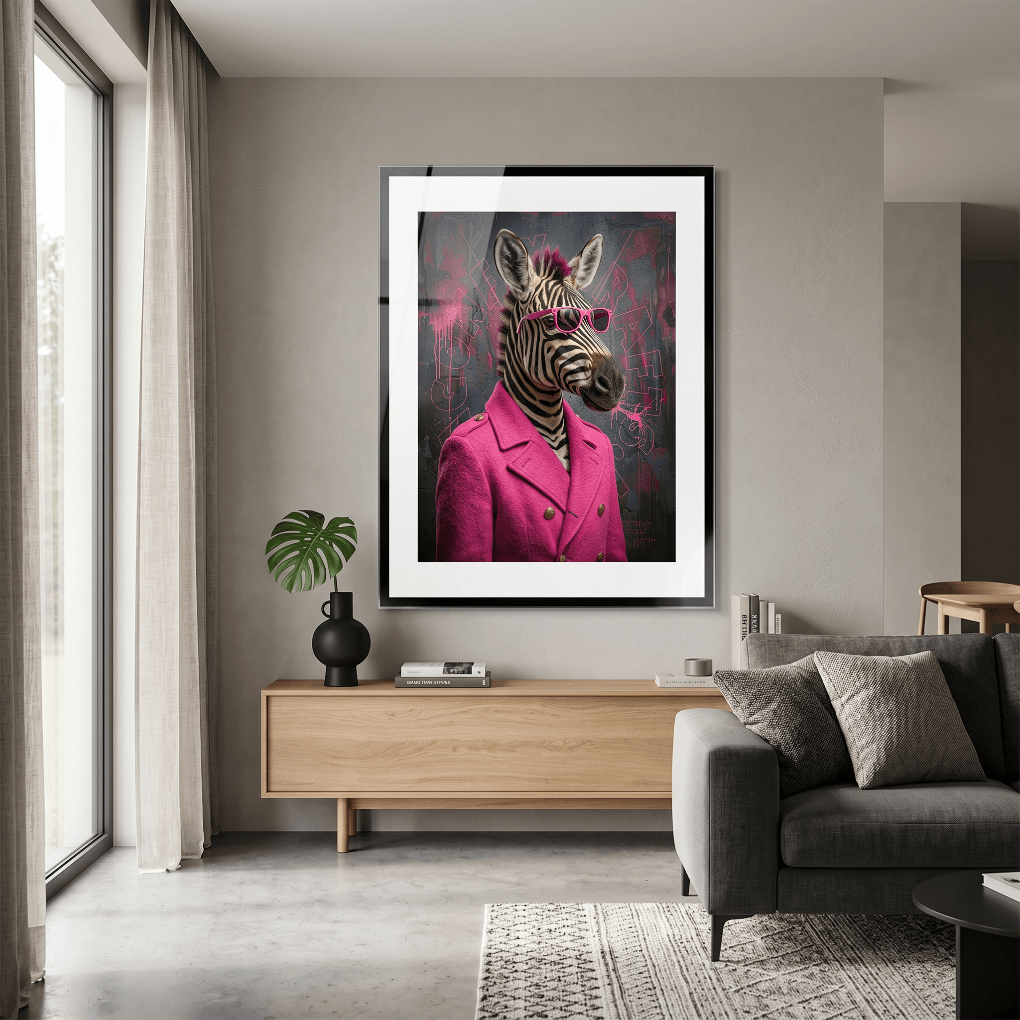 Cuadro Póster Zebra con Traje Rosa | Decoración Moderna