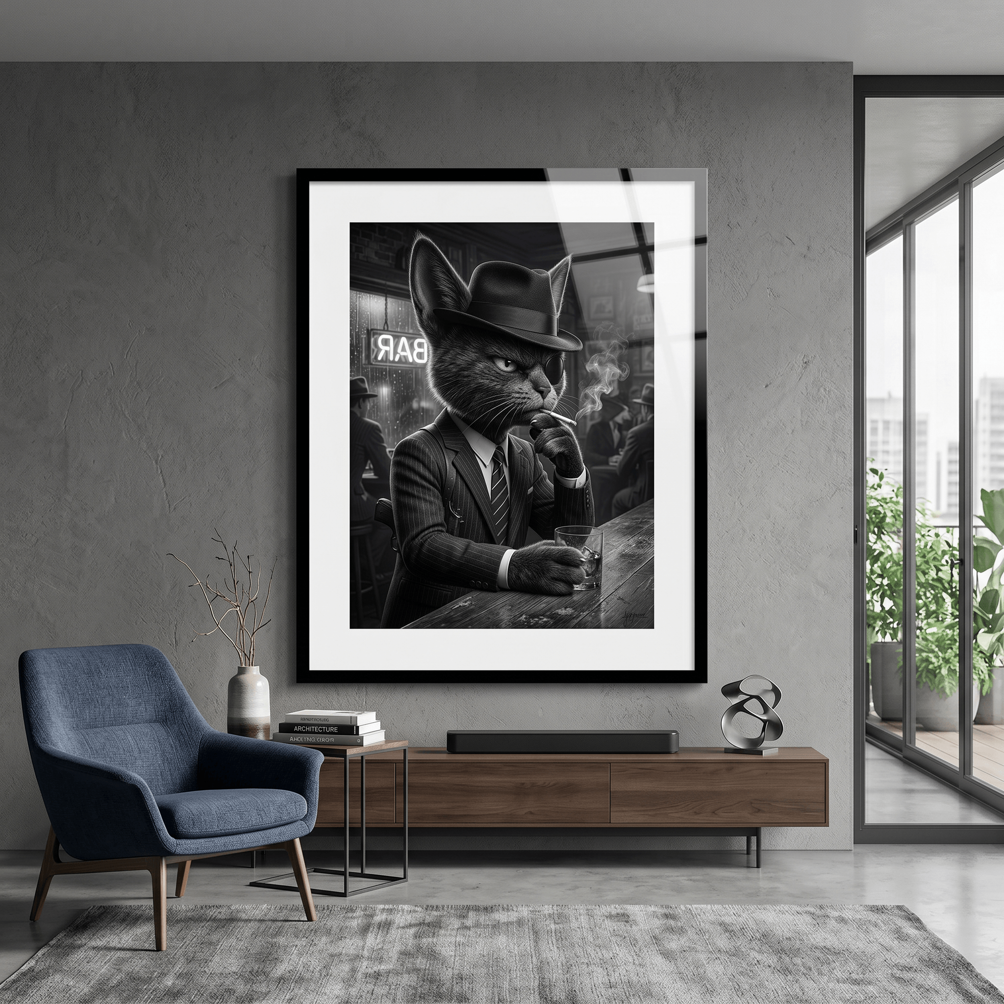 Cuadro Póster Gato en Bar | Decoración Vintage Moderna