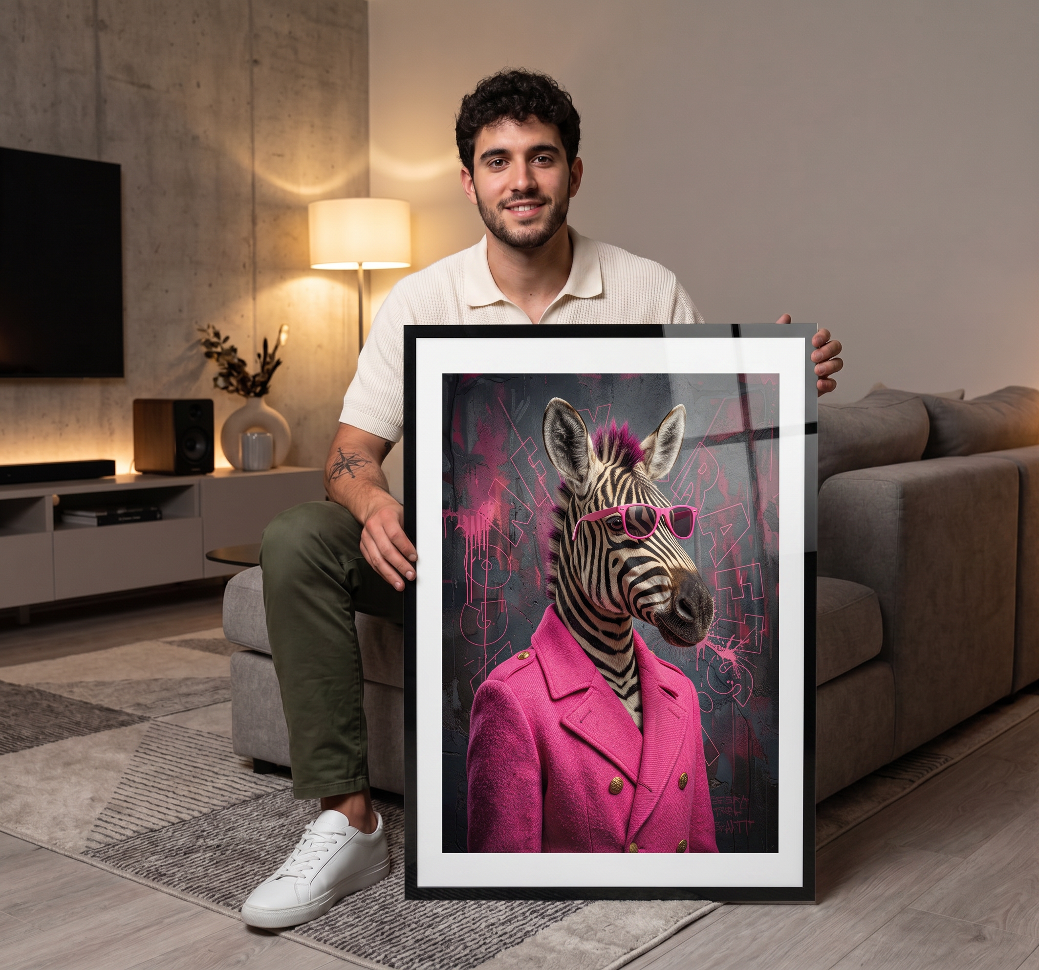 Cuadro Póster Zebra con Traje Rosa | Decoración Moderna
