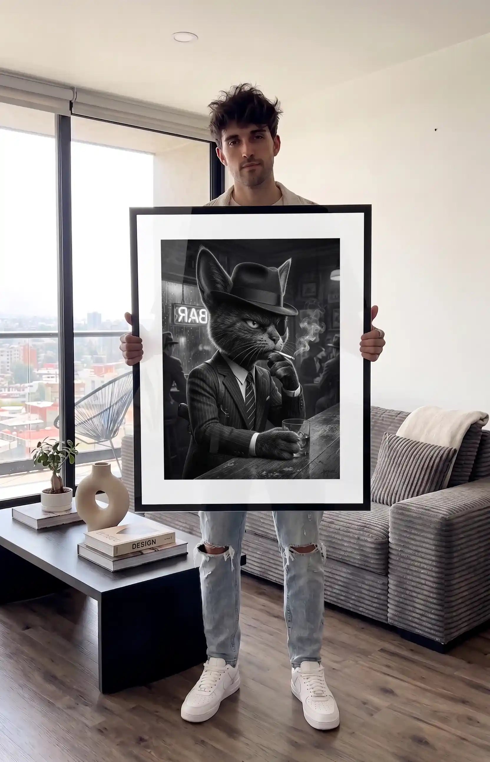 Cuadro Póster Gato en Bar | Decoración Vintage Moderna