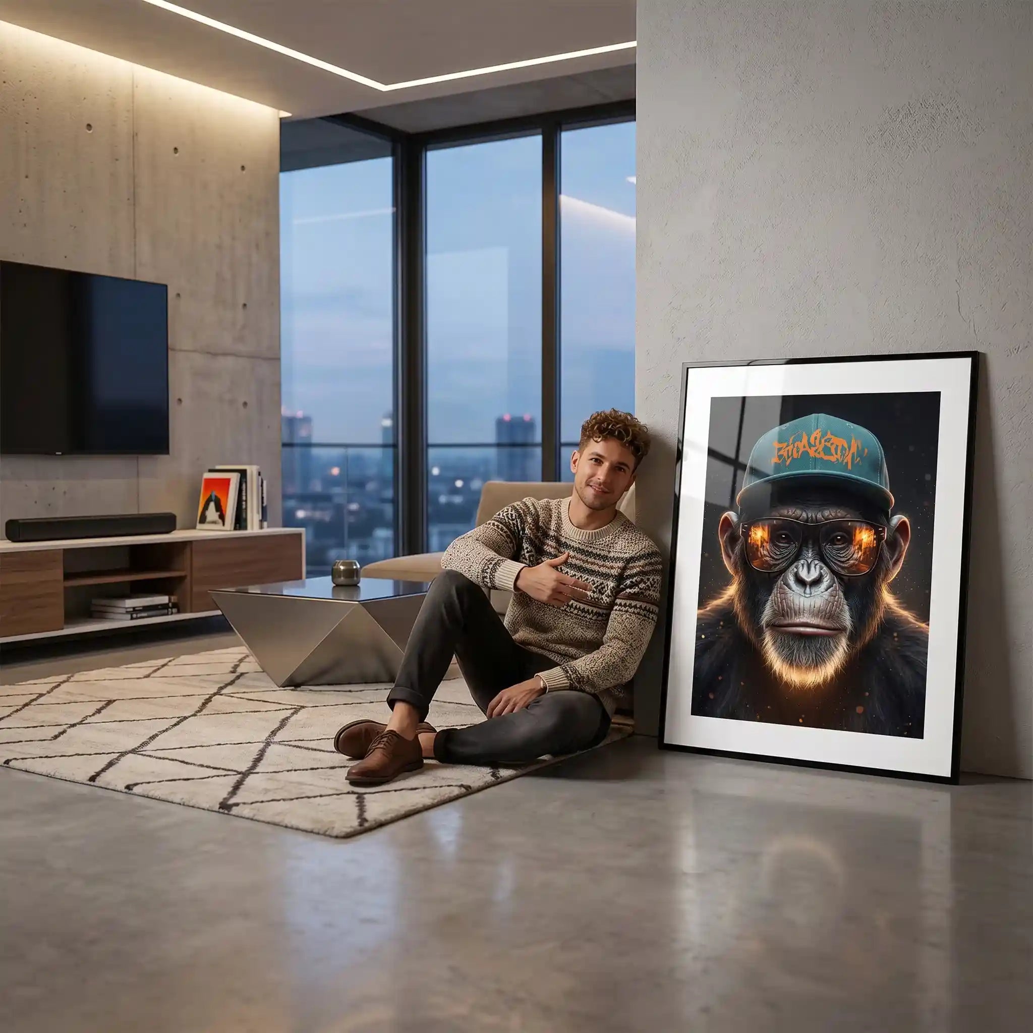 Cuadro Póster Mono con Gorra | Decoración Urbana Moderna