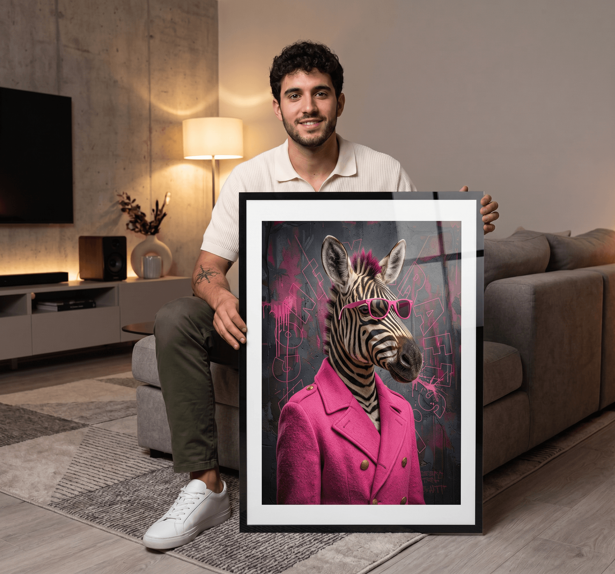 Cuadro Póster Zebra con Traje Rosa | Decoración Moderna