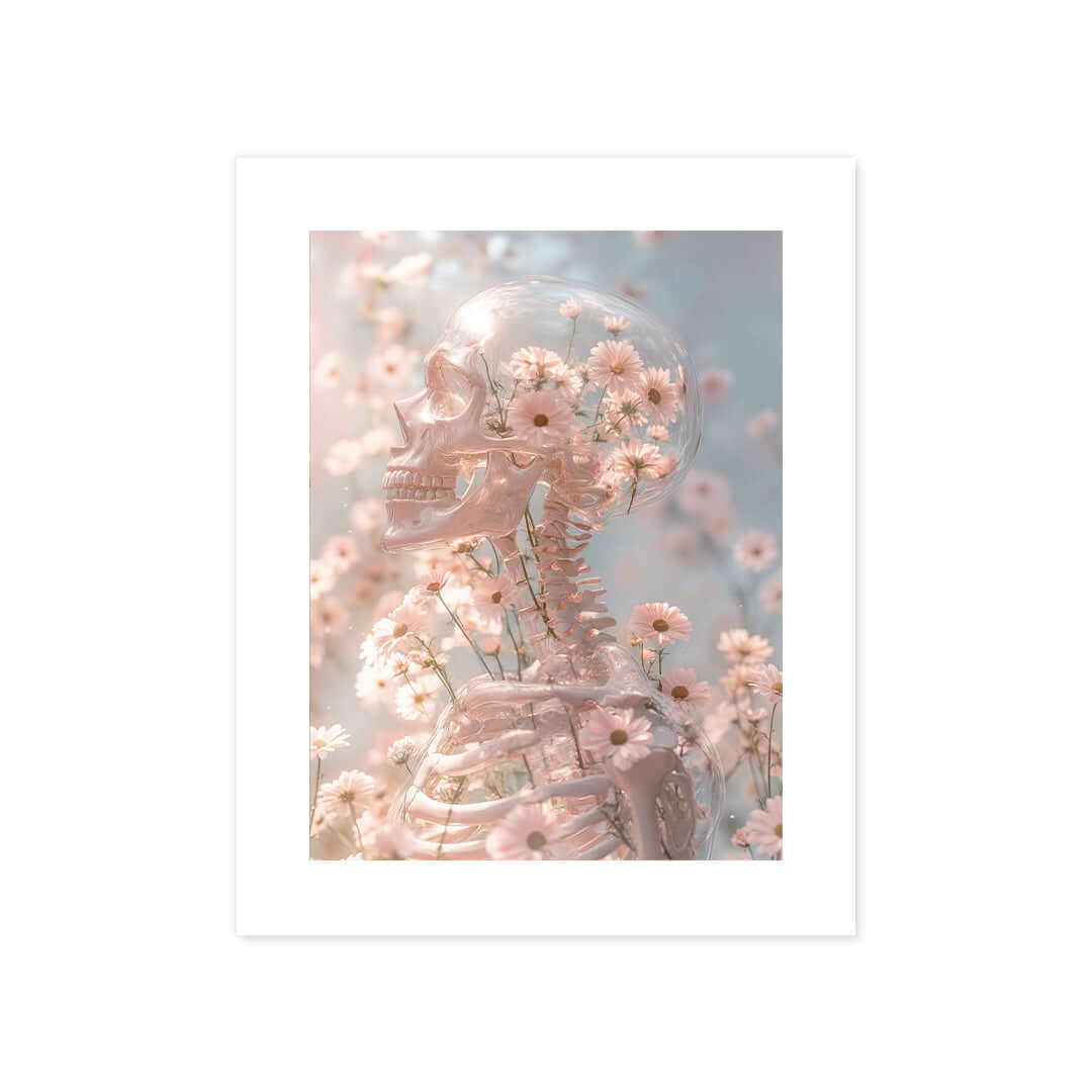 Cuadro Póster Estatua con Flores Rosadas | Decoración Elegante