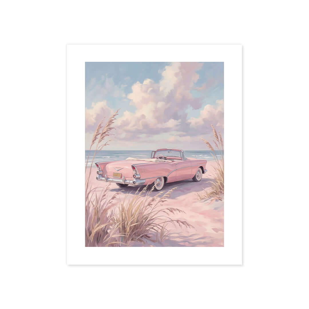 Cuadro Póster Coche Rosa junto al Mar | Decoración Pastel