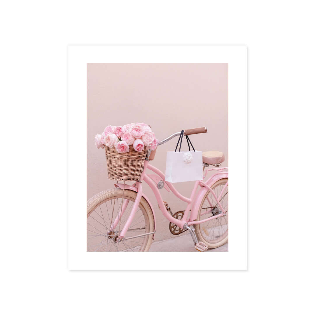 Cuadro Póster Bicicleta Rosa con Flores | Decoración Pastel