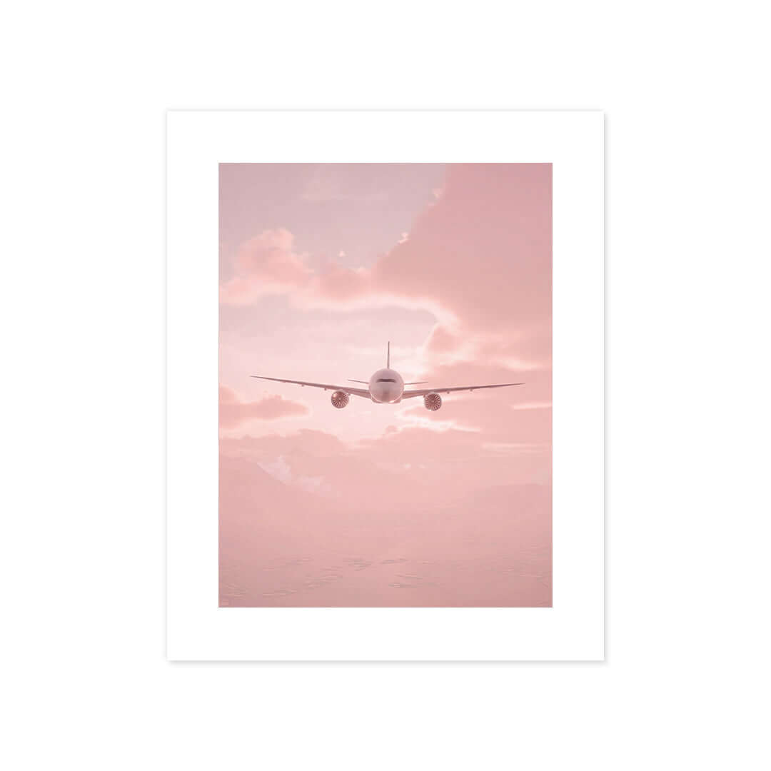 Cuadro Póster Avión al Amanecer | Decoración Rosa Pastel