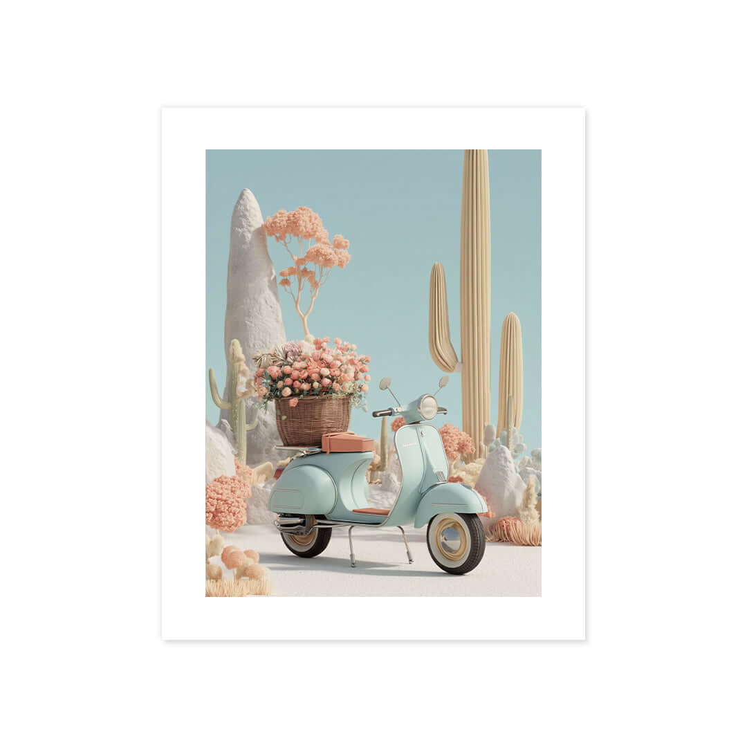 Cuadro Póster Vespa entre Cactus | Decoración Pastel