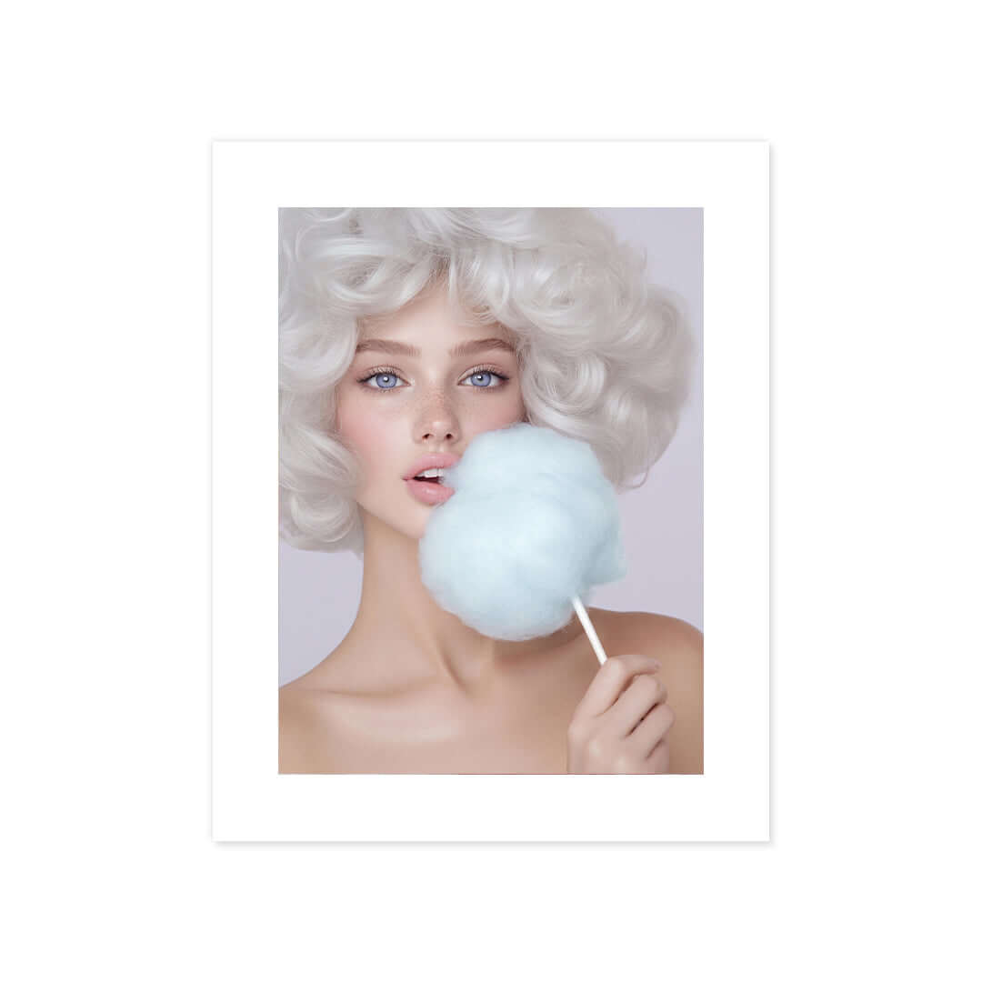 Cuadro Póster Mujer con Algodón de Azúcar | Decoración Pastel