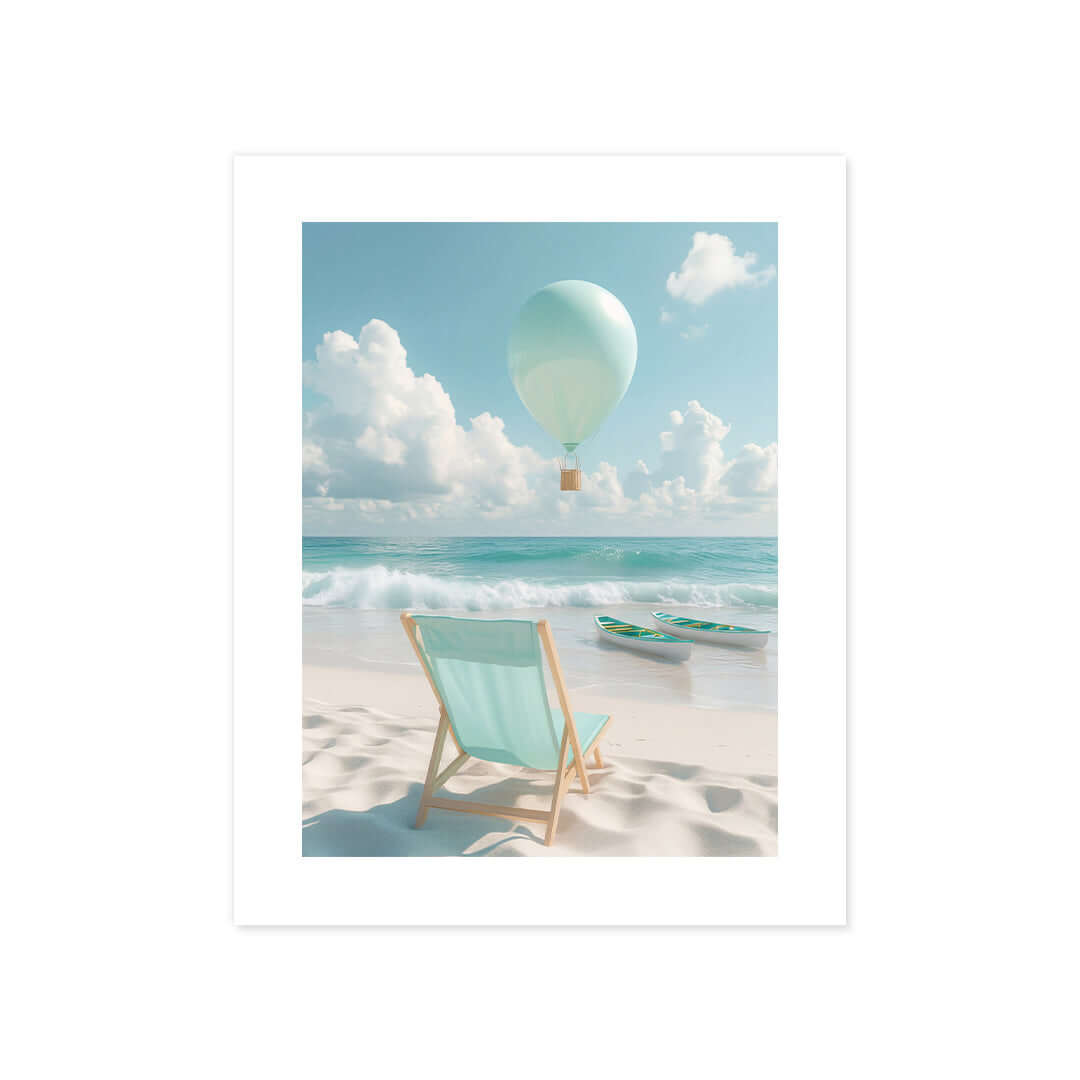 Cuadro Póster Playa con Globo Aerostático | Decoración Pastel