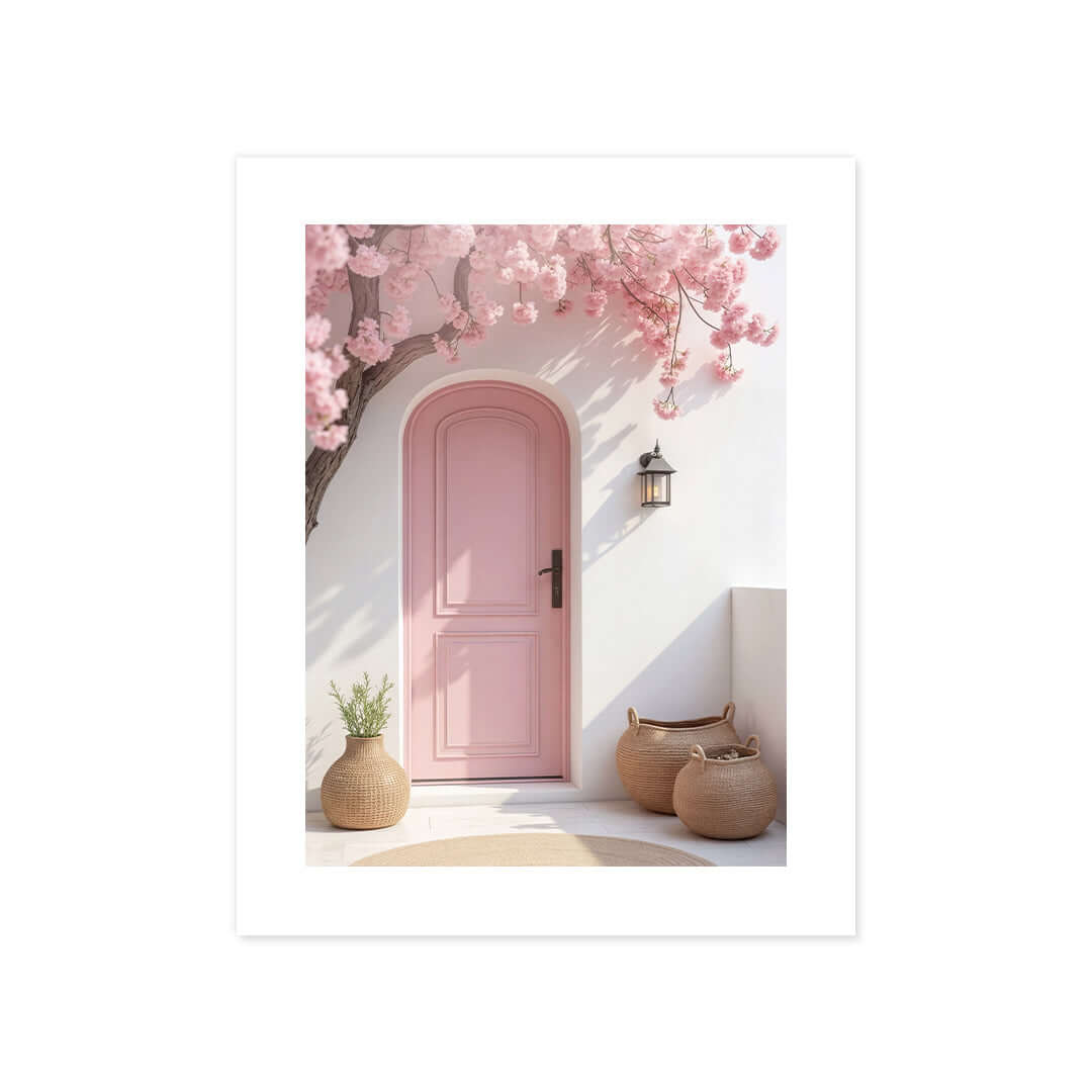 Cuadro Póster Puerta Rosa con Flores | Decoración Mediterránea
