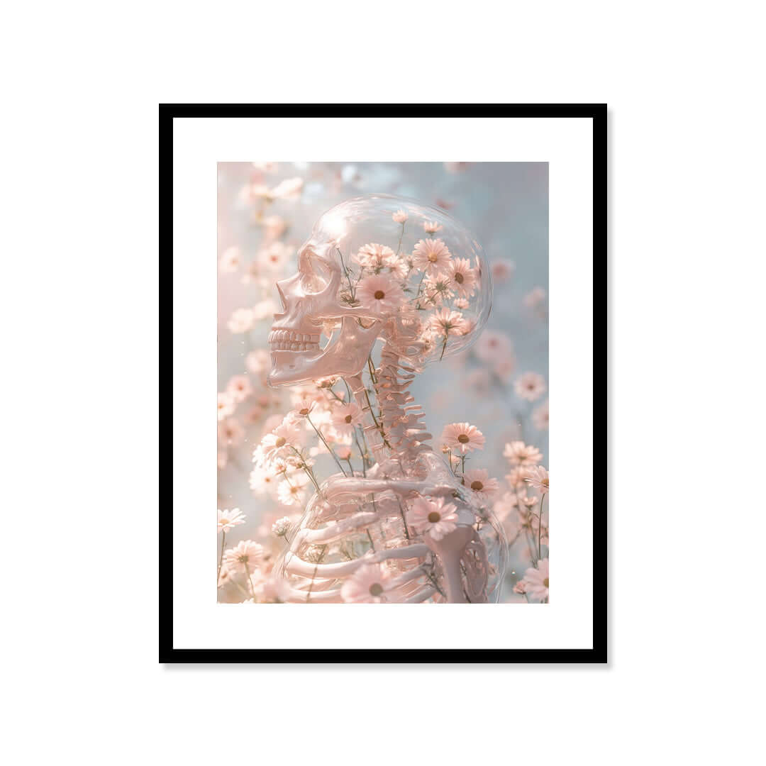 Cuadro Póster Estatua con Flores Rosadas | Decoración Elegante