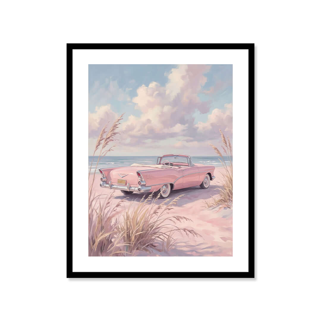 Cuadro Póster Coche Rosa junto al Mar | Decoración Pastel