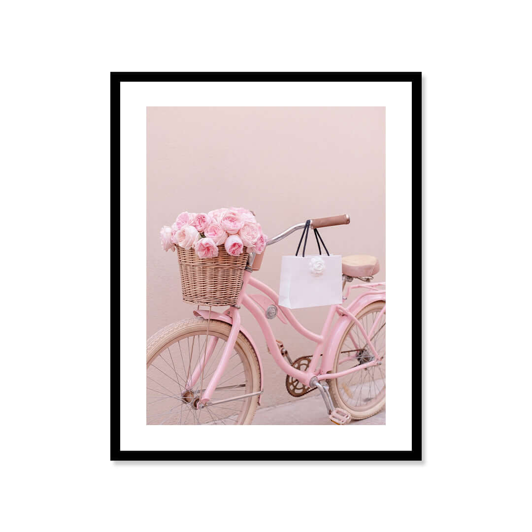 Cuadro Póster Bicicleta Rosa con Flores | Decoración Pastel