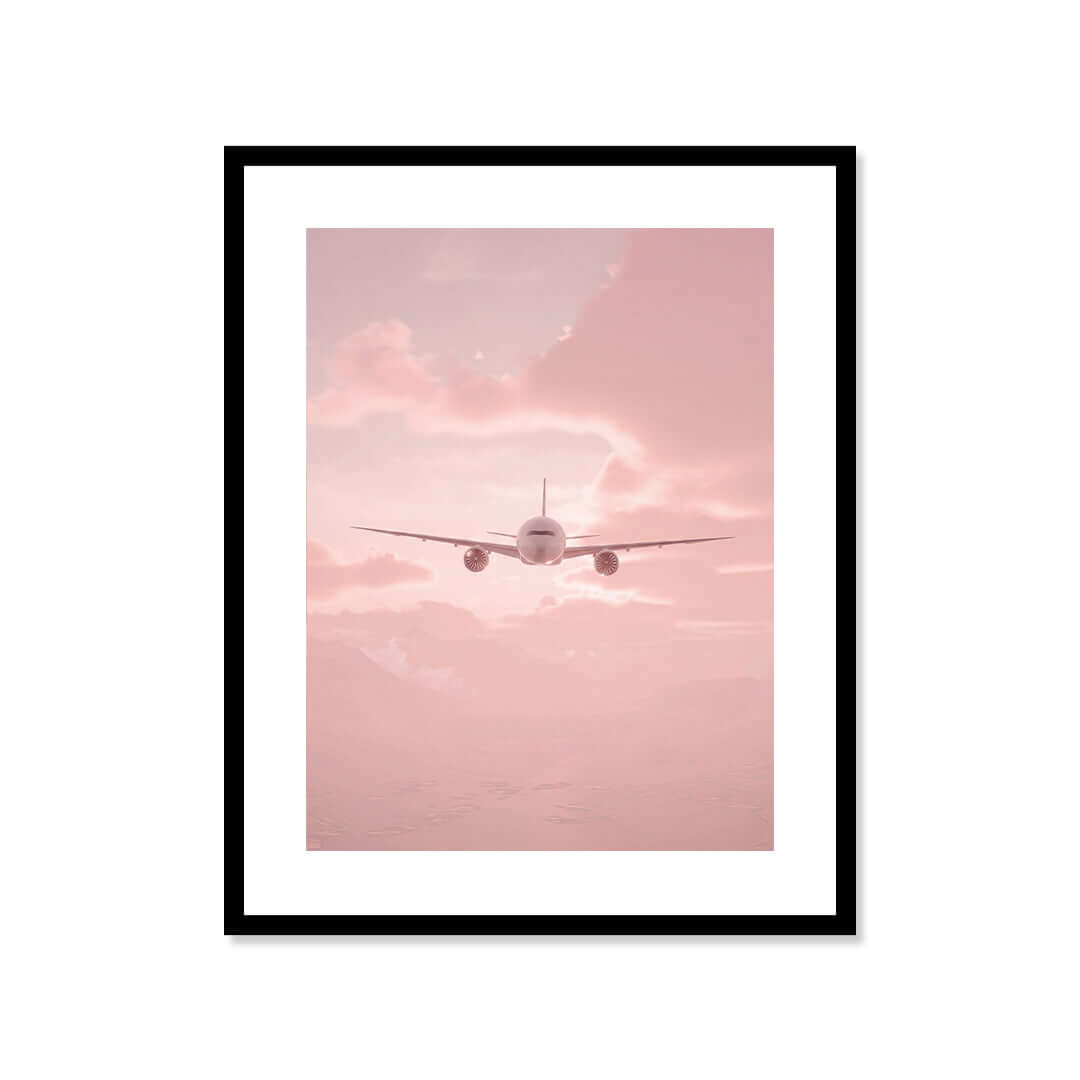 Cuadro Póster Avión al Amanecer | Decoración Rosa Pastel