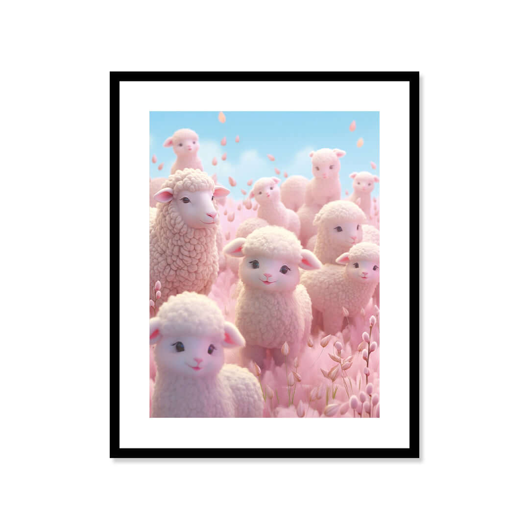 Cuadro Póster Ovejas Rosas | Decoración Pastel