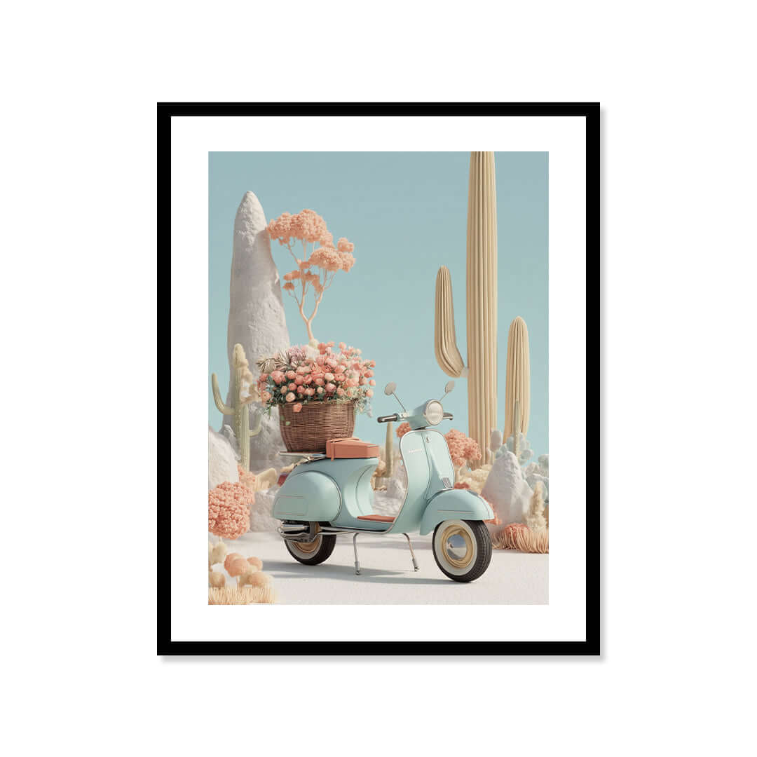 Cuadro Póster Vespa entre Cactus | Decoración Pastel