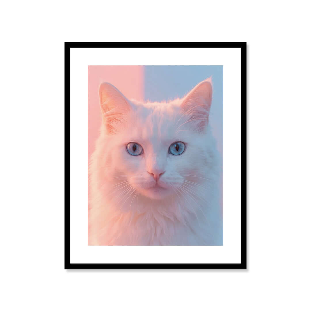 Cuadro Póster Gato Blanco | Decoración en Tonos Pastel