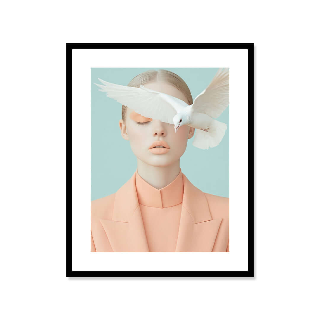 Cuadro Póster Mujer con Paloma Blanca | Decoración Surrealista