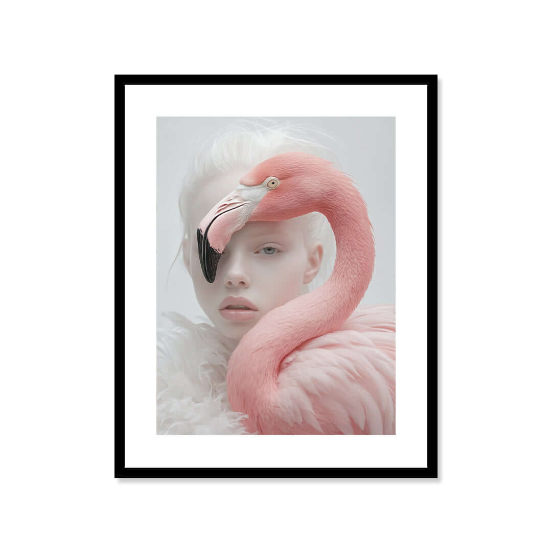 Cuadro Póster Mujer con Flamenco Rosa | Decoración Surrealista