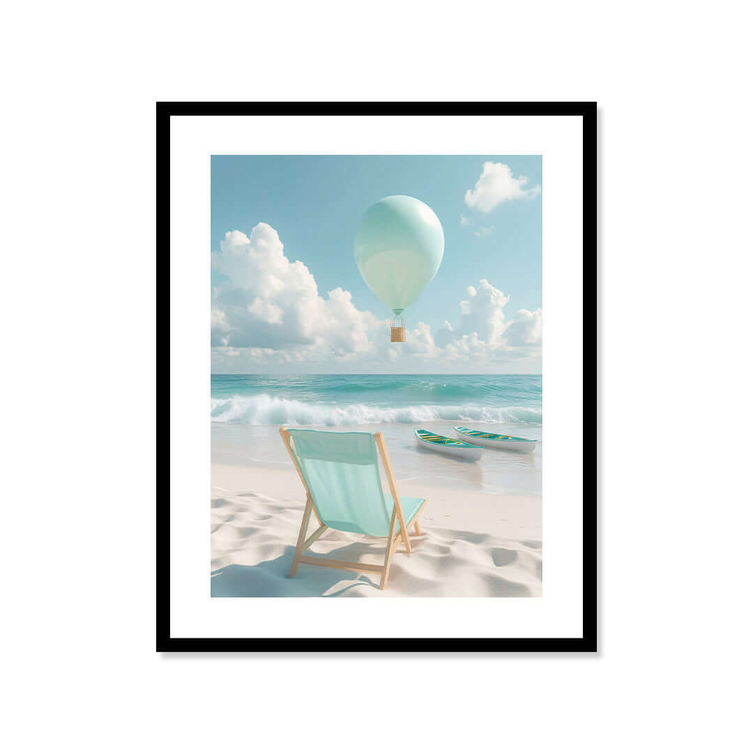 Cuadro Póster Playa con Globo Aerostático | Decoración Pastel