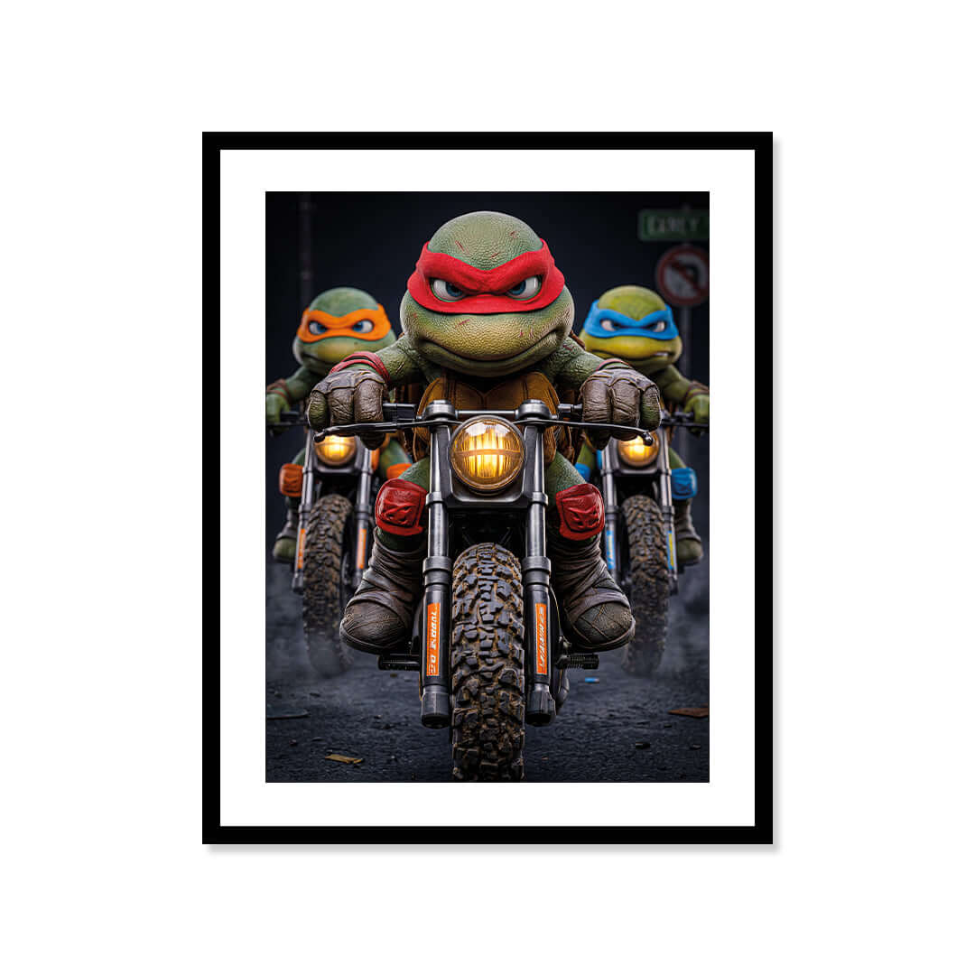 Cuadro Póster Tortugas Ninja en Moto | Decoración Urbana