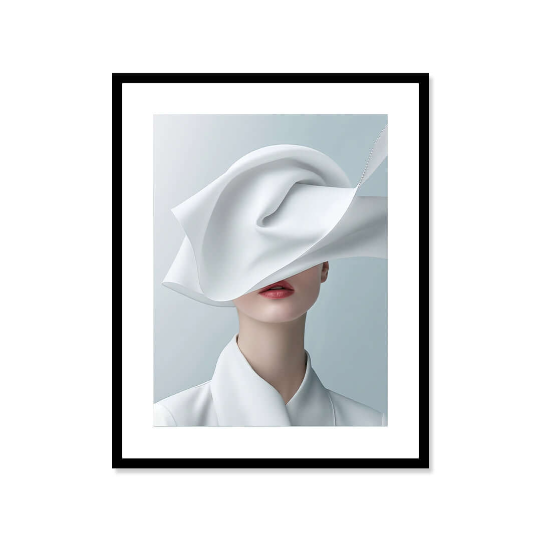 Cuadro Póster Mujer con Tela Blanca | Decoración Minimalista
