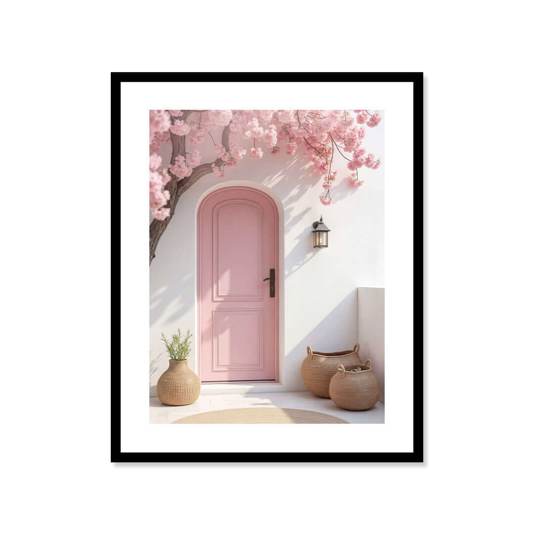 Cuadro Póster Puerta Rosa con Flores | Decoración Mediterránea