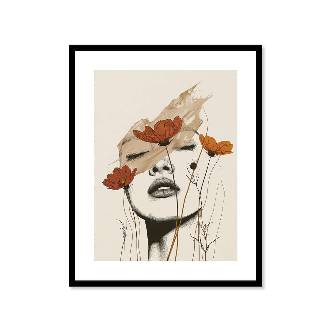 Cuadro Póster Mujer con Flores | Decoración Artística