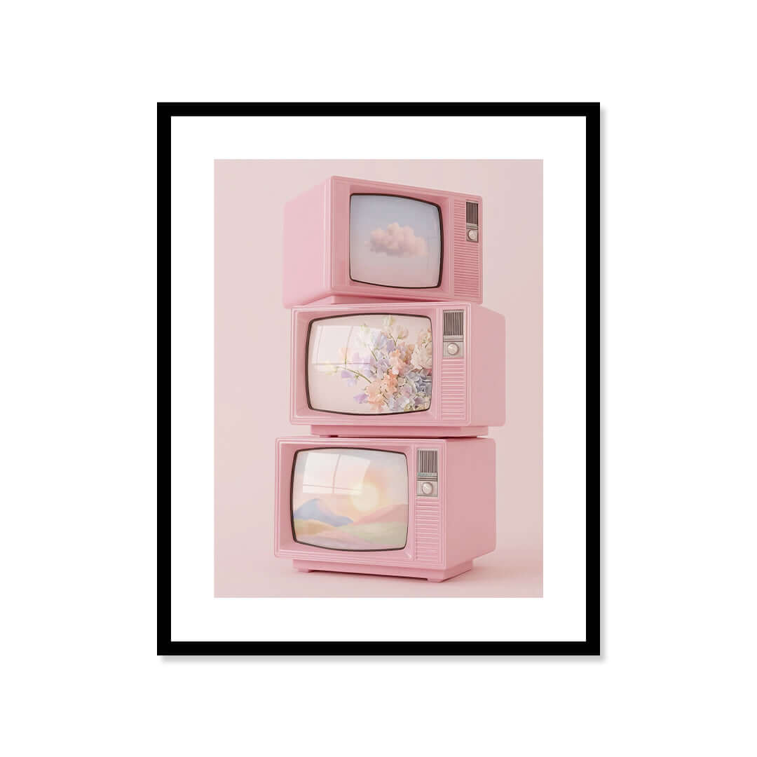 Cuadro Póster Televisores Vintage Rosa | Decoración Retro