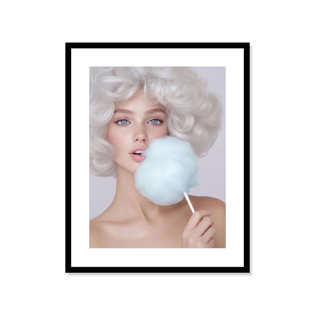 Cuadro Póster Mujer con Algodón de Azúcar | Decoración Pastel