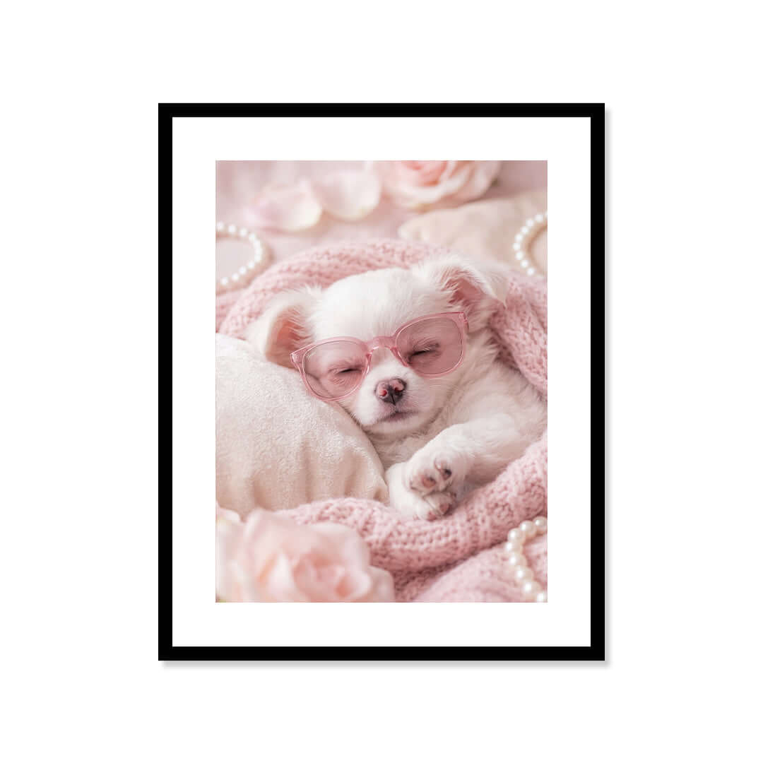 Cuadro Póster Cachorro Blanco | Decoración Rosa Pastel