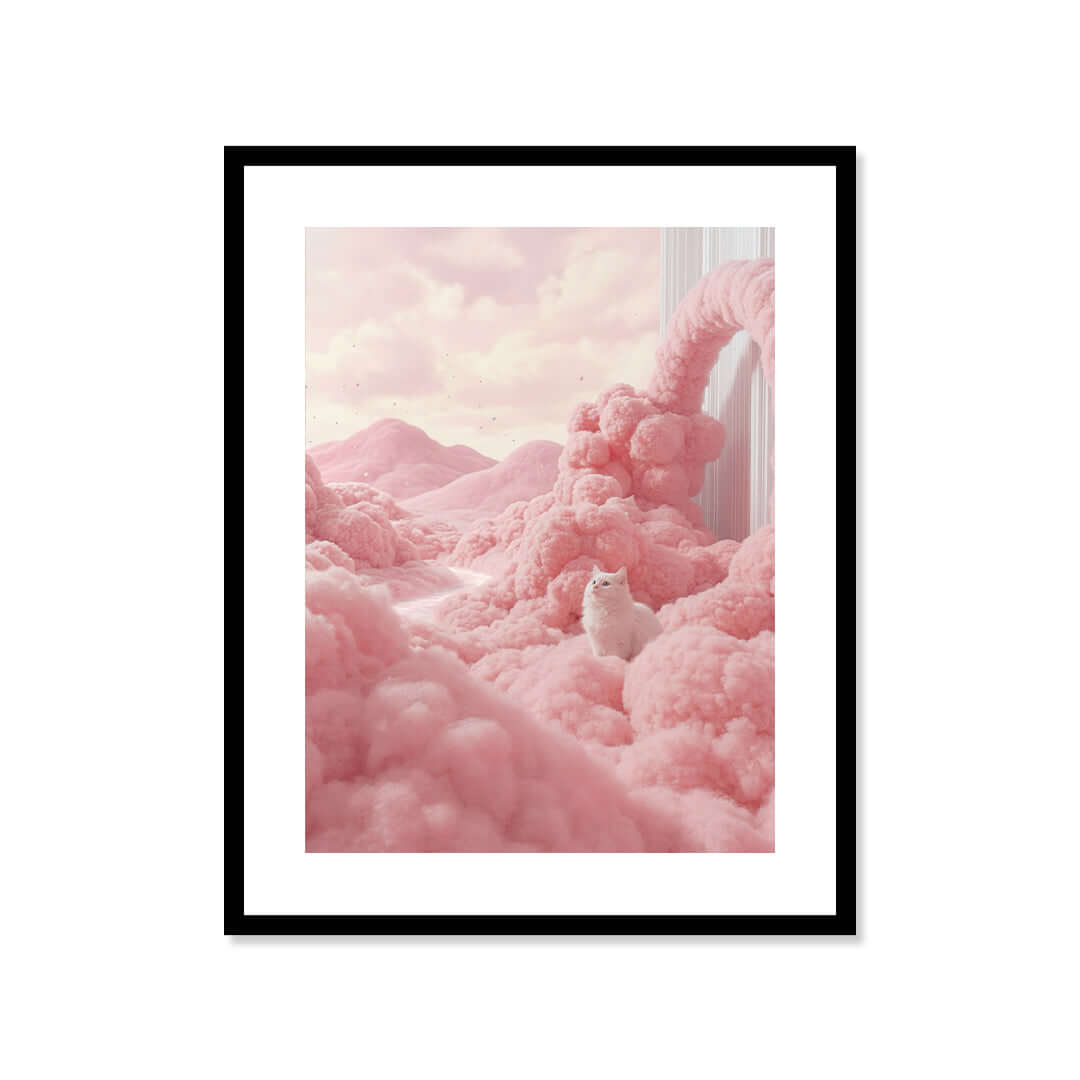 Cuadro Póster Gato Blanco entre Nubes | Decoración Rosa